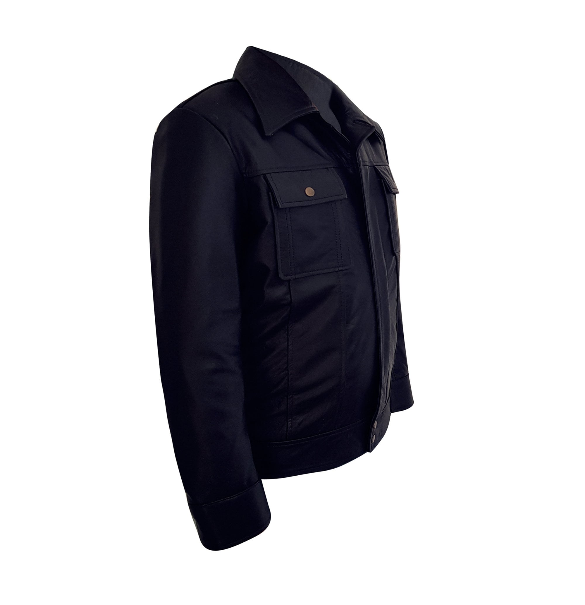 Mens Black Basic Two Pocket Leather Jacket