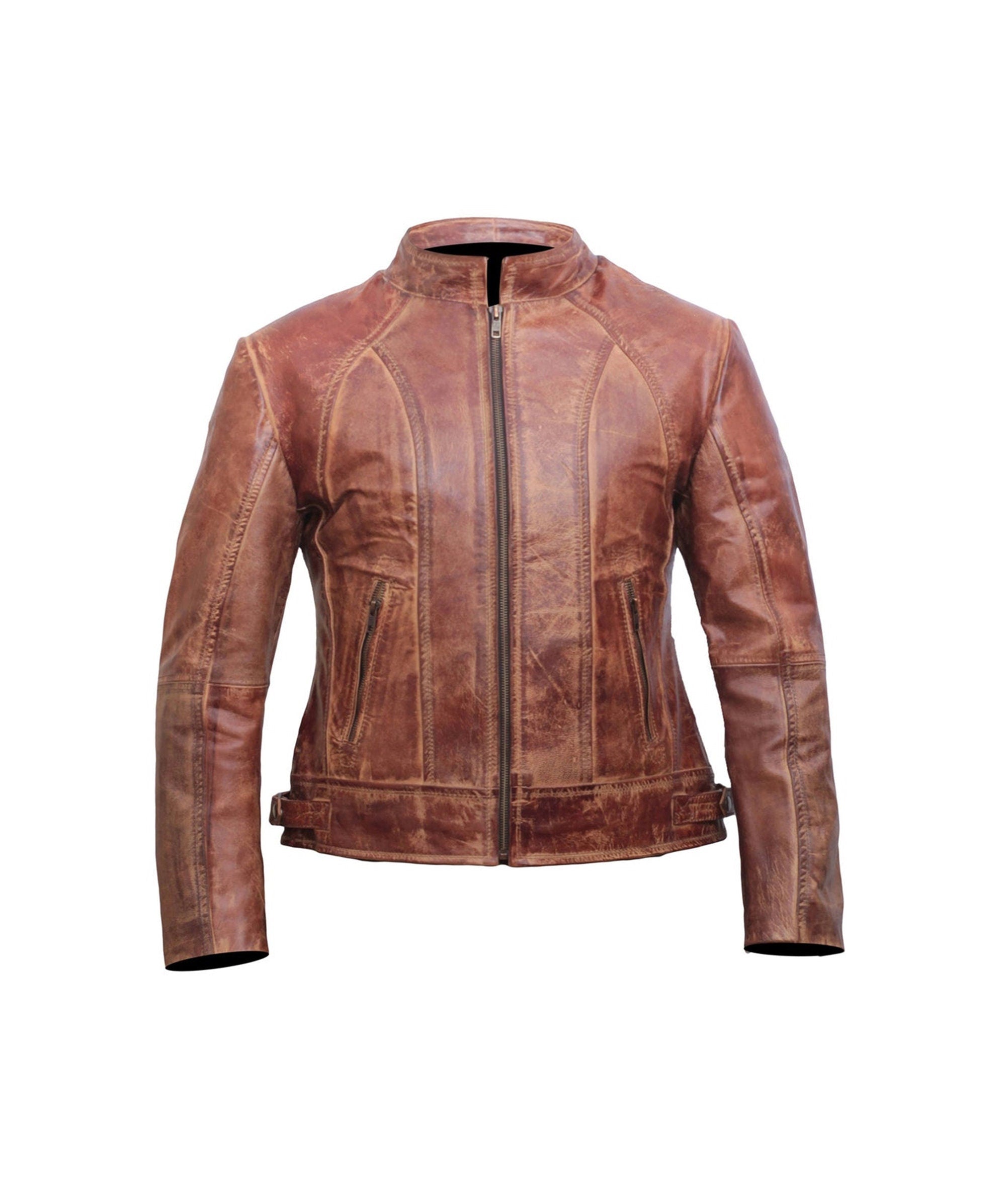 Brown Distressed Leather Jacket Women