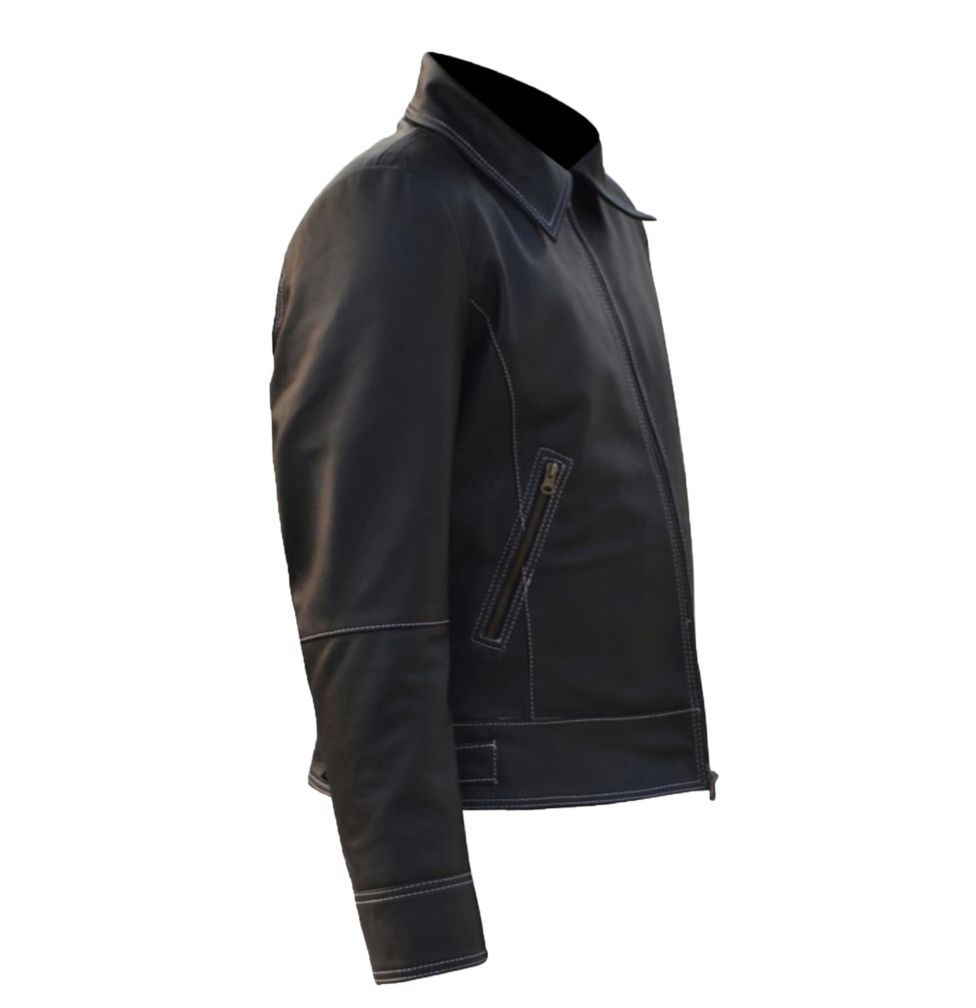 Mens White Stitched Motorcycle Jacket