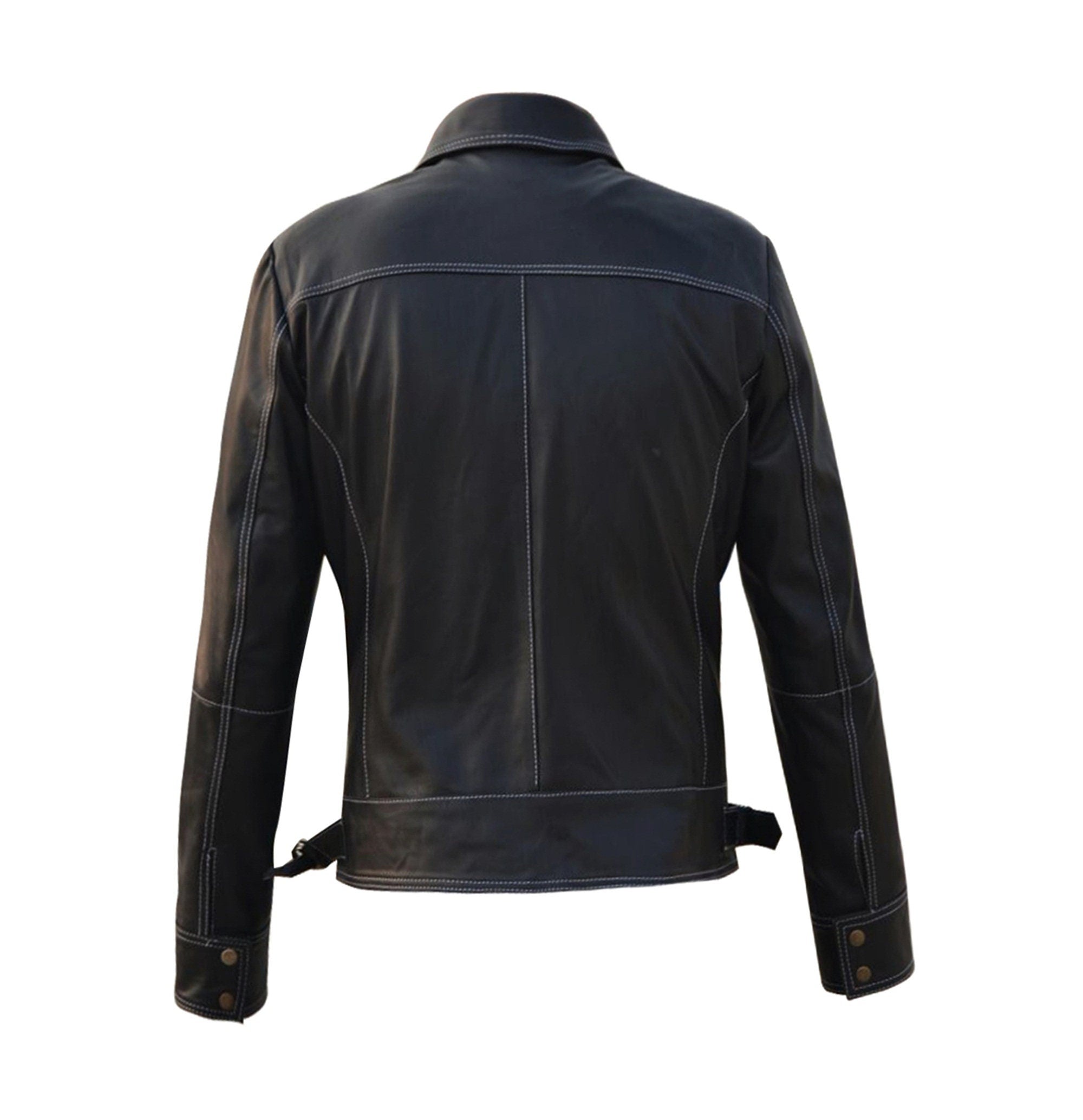 Mens White Stitched Motorcycle Jacket