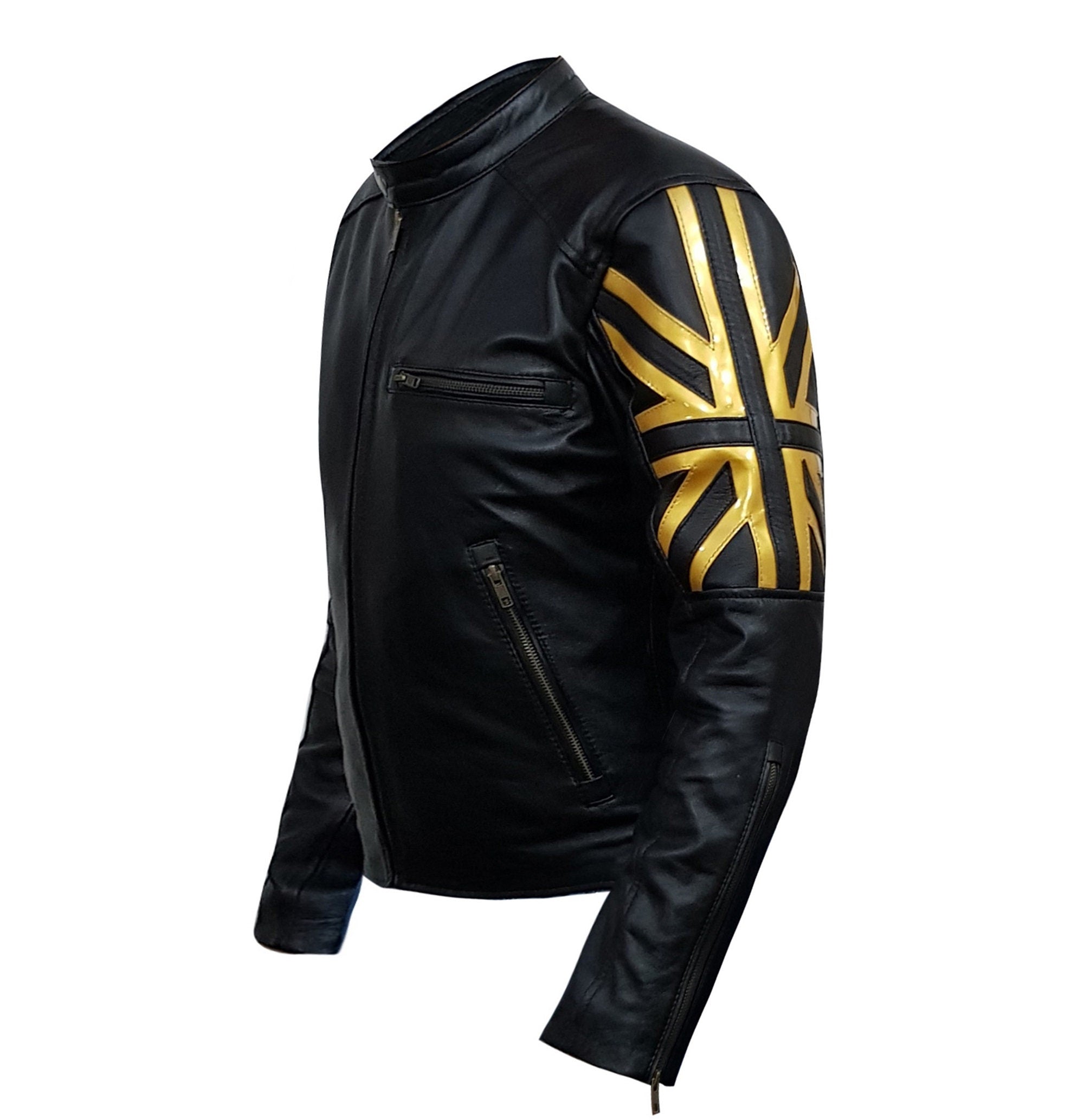 Mens Black UK Flag Leather Jacket