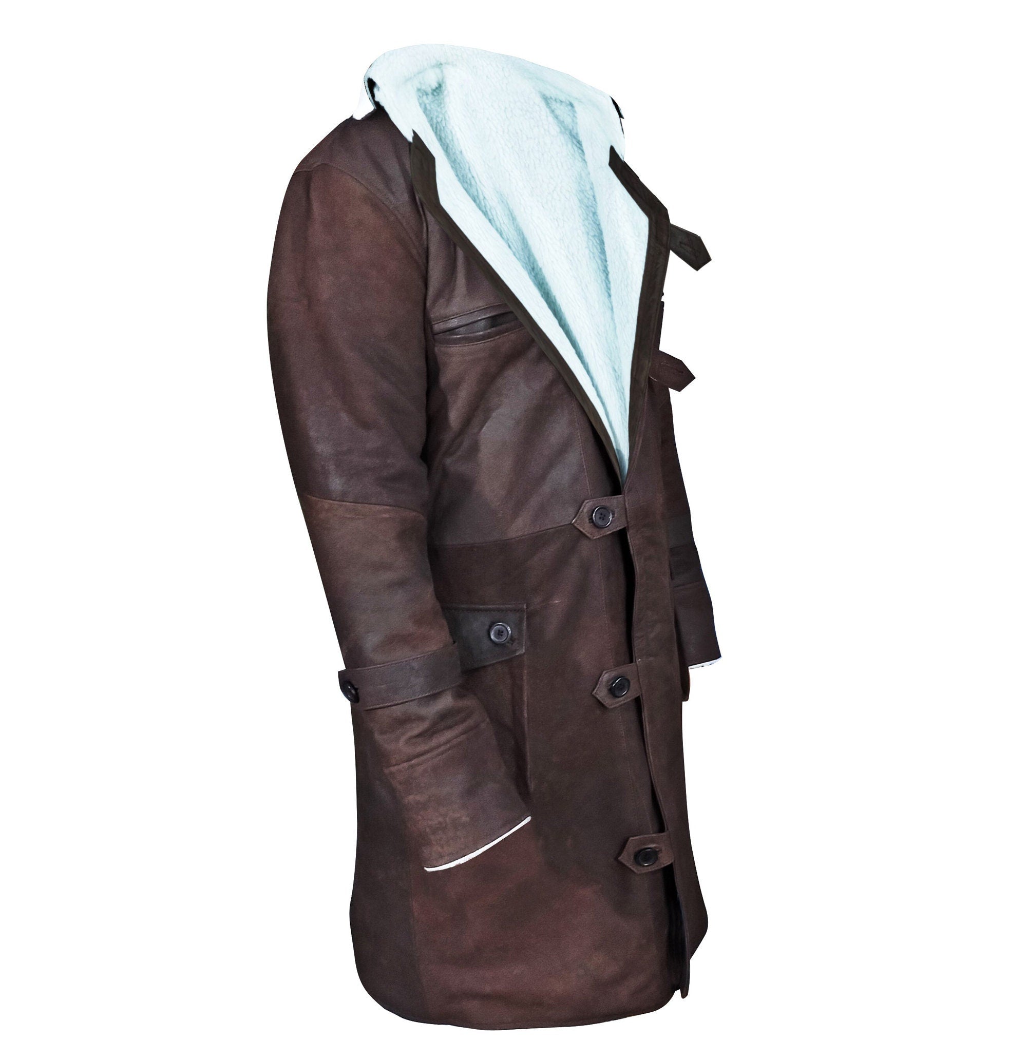 Handmade Leather Trench Coat Dark Snuff Leather Coat