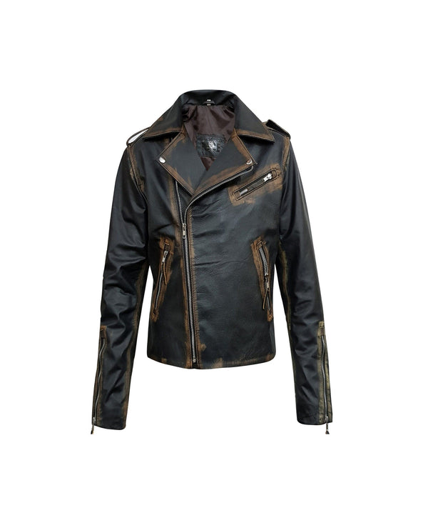 Mens Biker Rub Off Motorcycle Leather Jacket