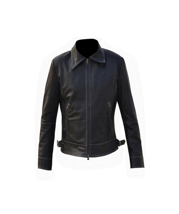 Mens White Stitched Motorcycle Jacket