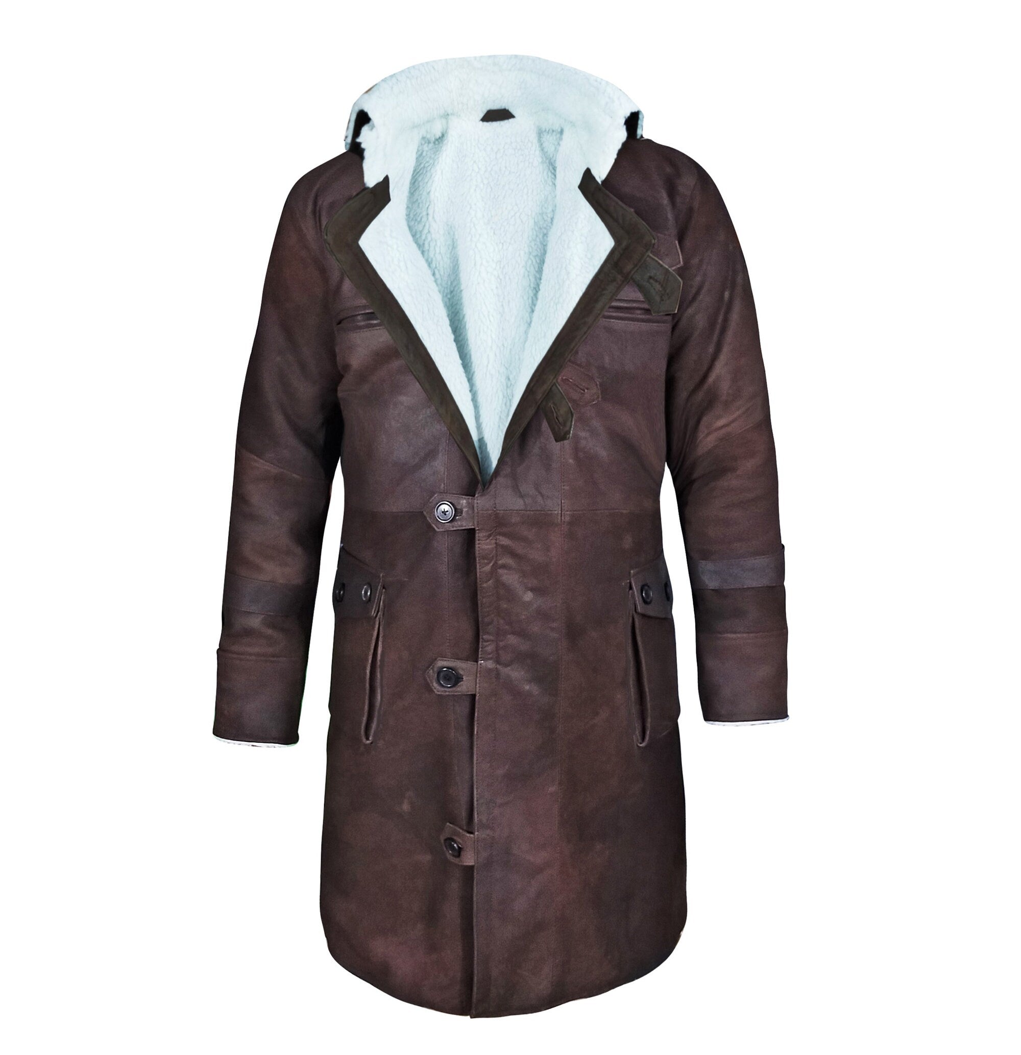 Handmade Leather Trench Coat Dark Snuff Leather Coat