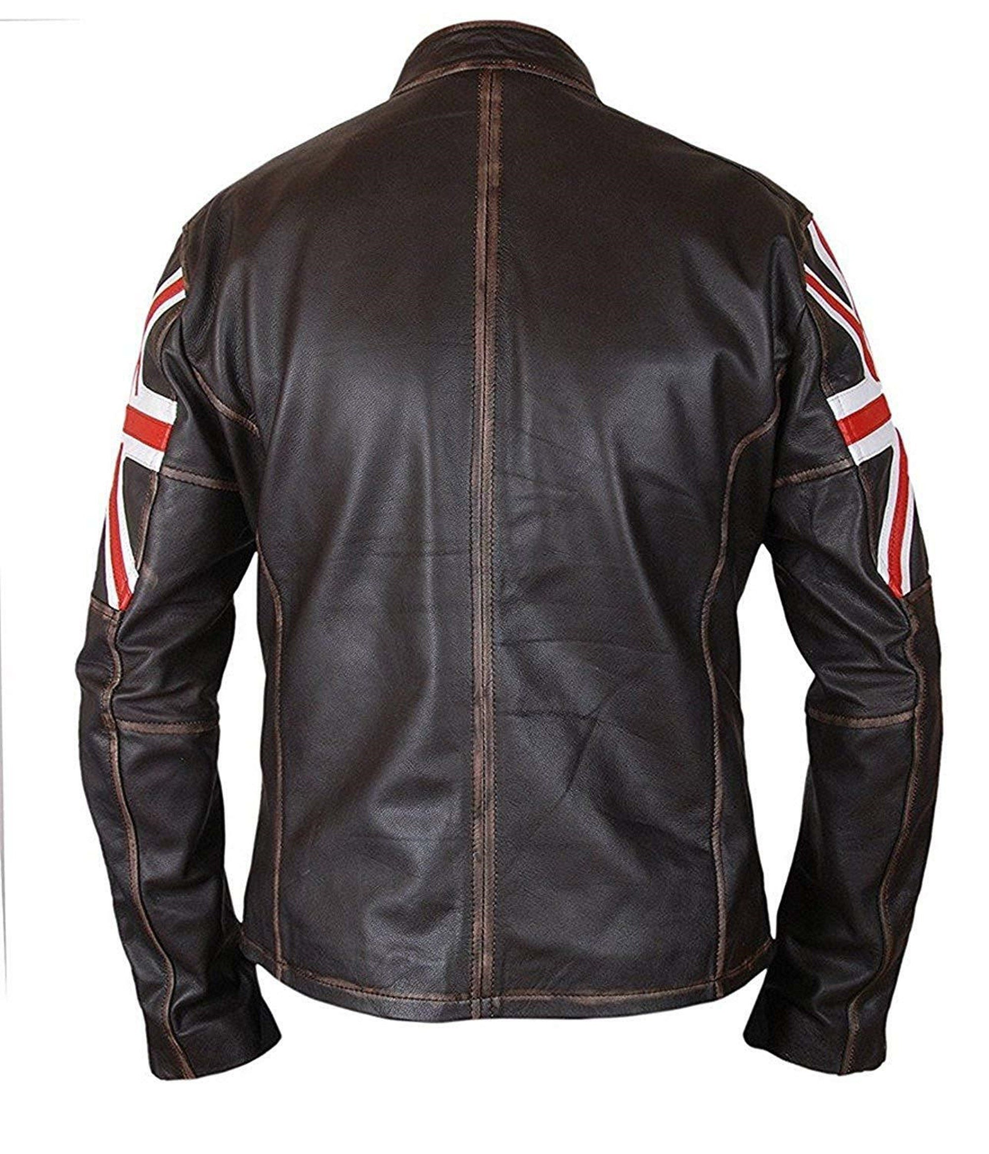Mens Brown Union Jack Sheepskin Leather Jacket