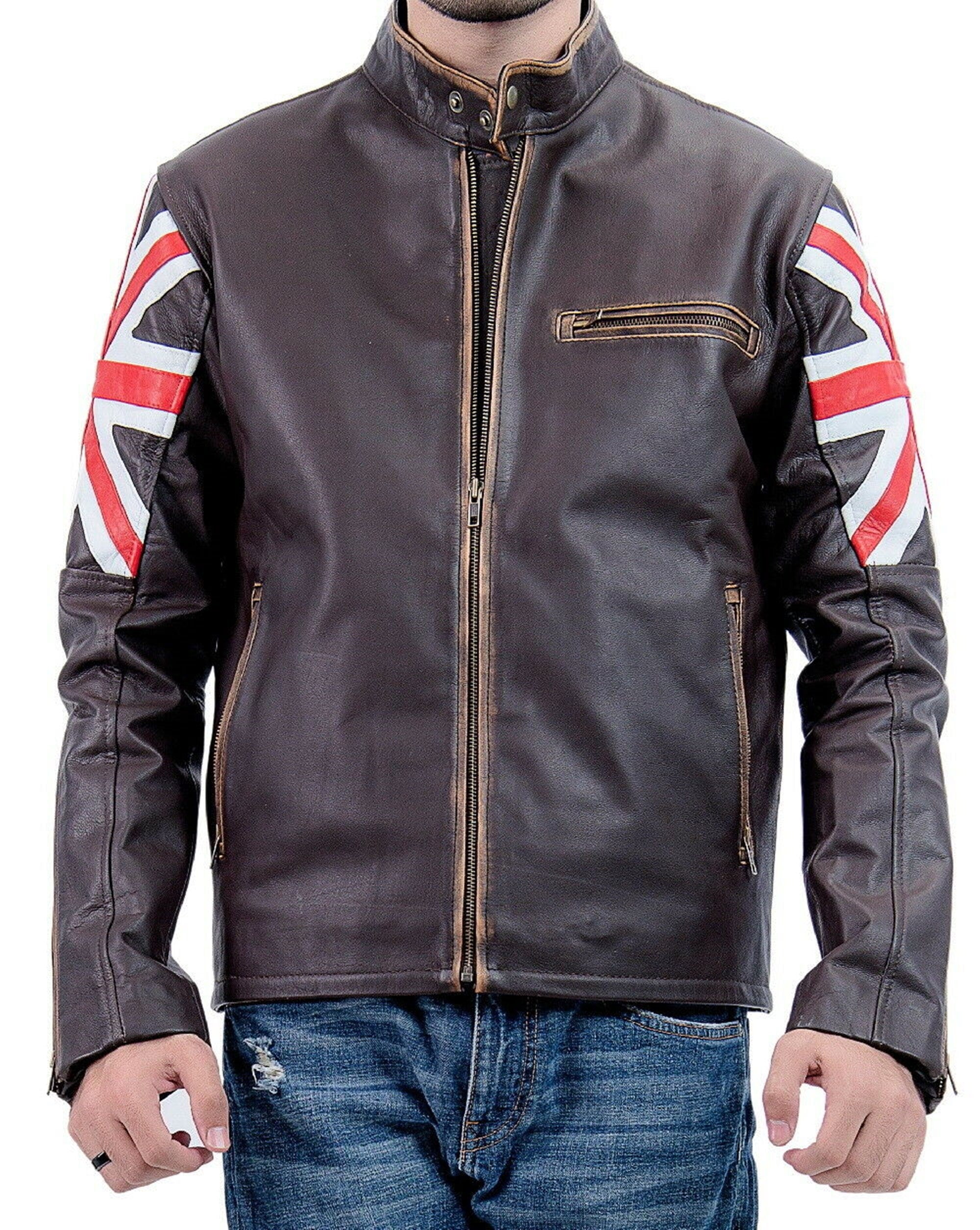 Mens Brown Union Jack Sheepskin Leather Jacket