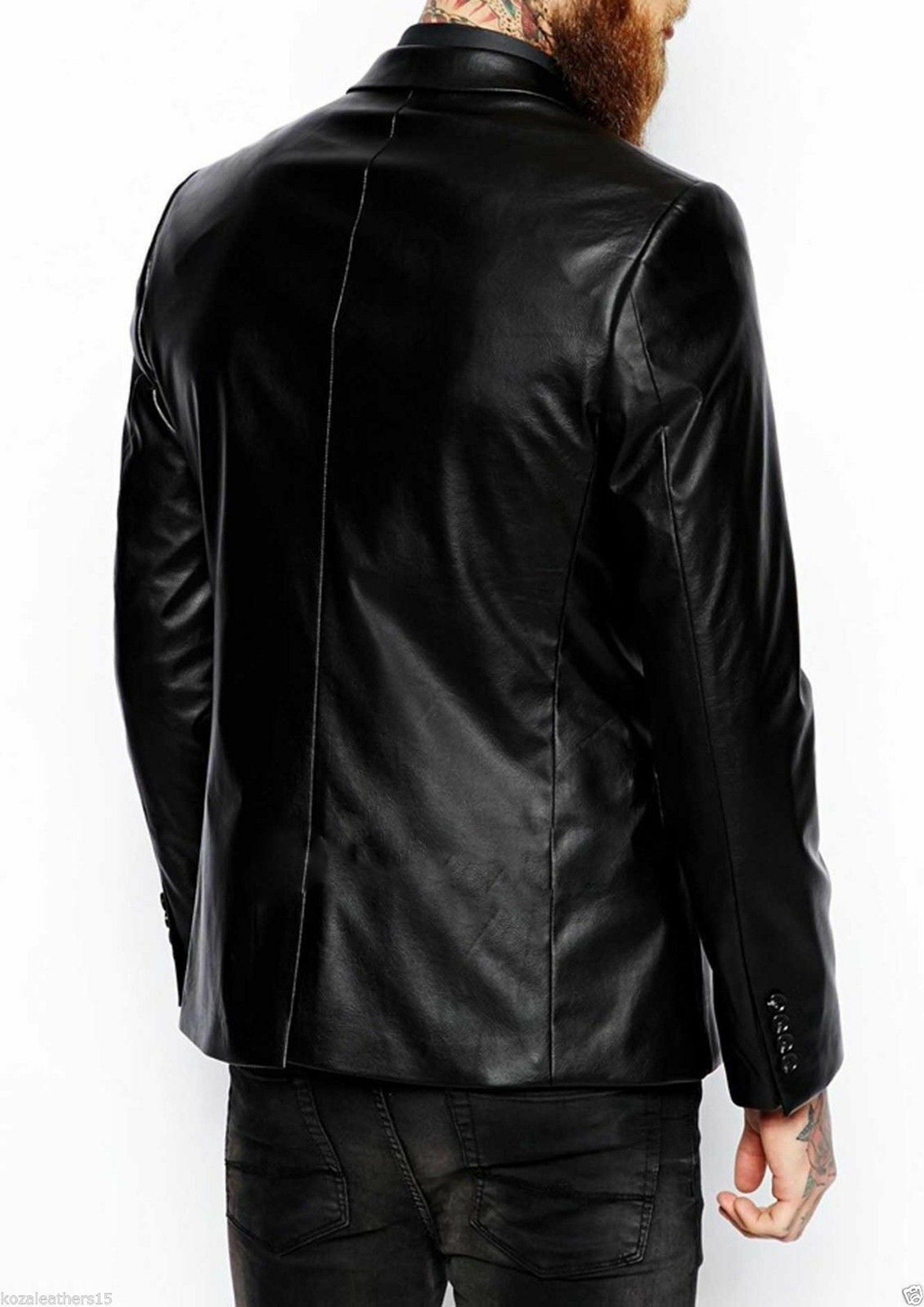 Men's Black Blazer Genuine Leather Coat