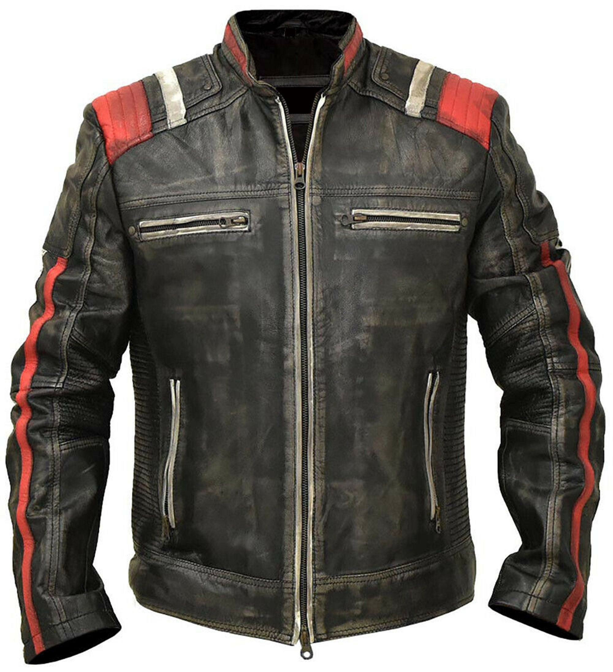 Mens  Black Retro Cafe Racer Leather Jacket