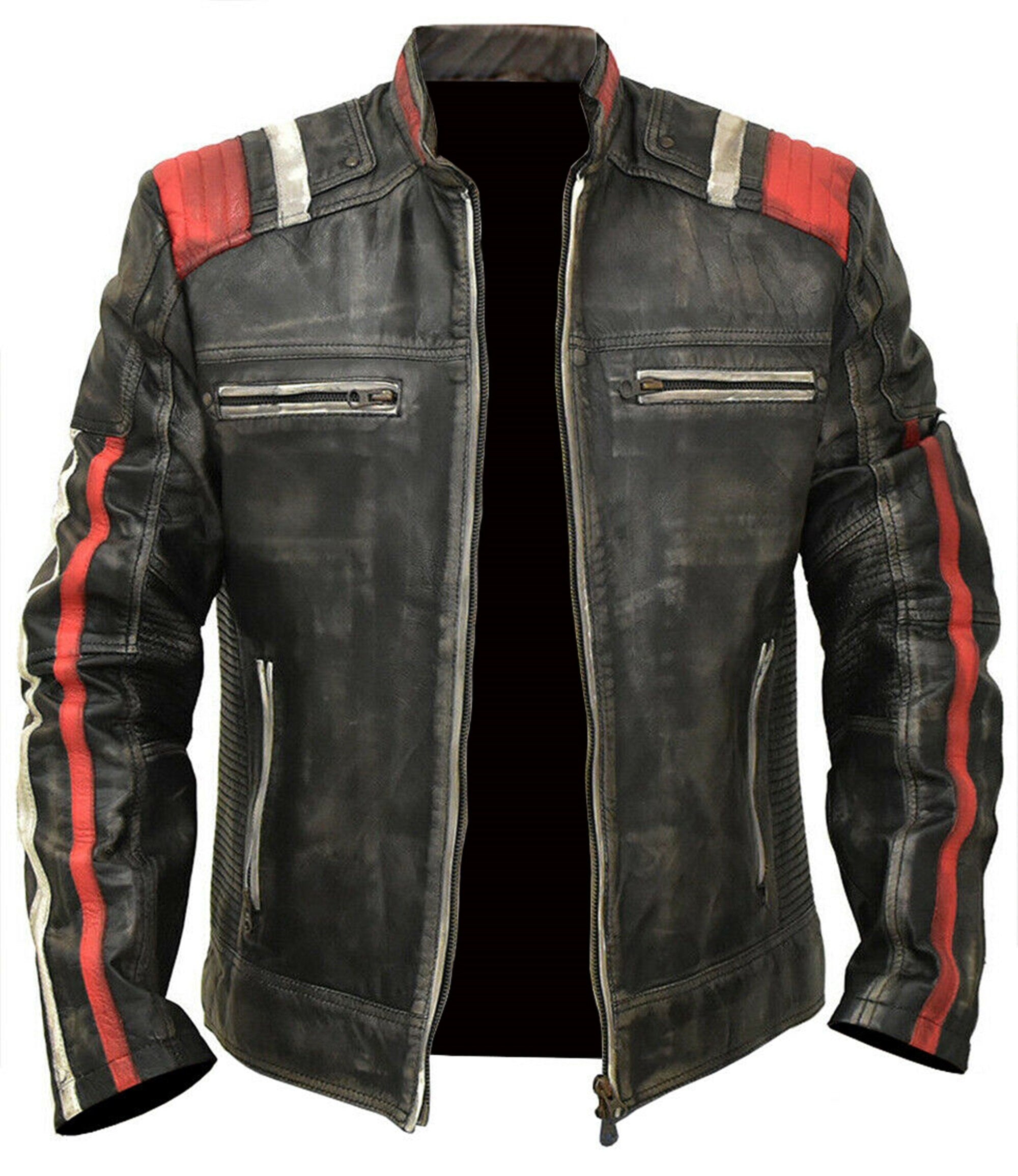 Mens  Black Retro Cafe Racer Leather Jacket