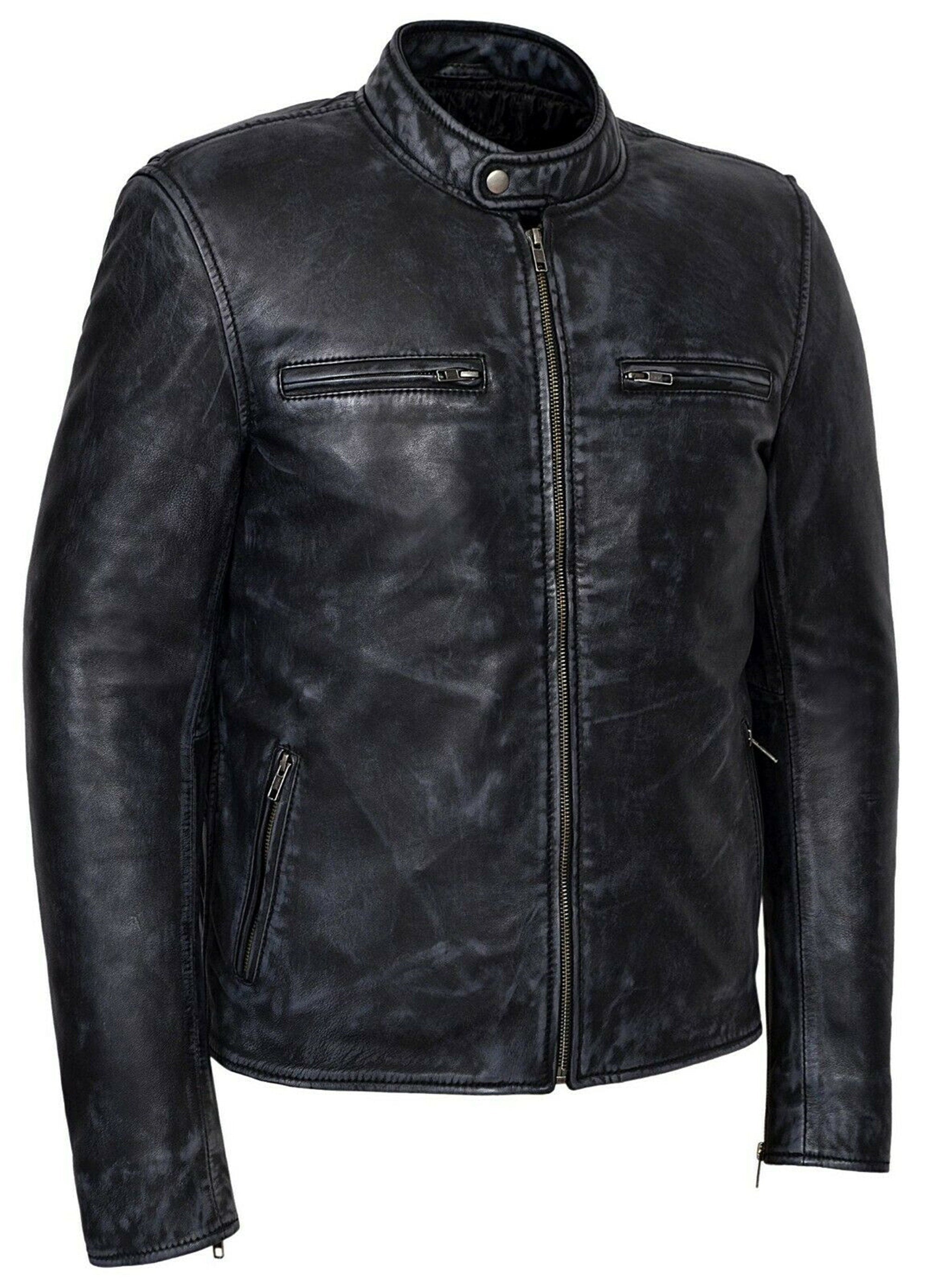 Mens Black Sheepskin Genuine Leather Jacket