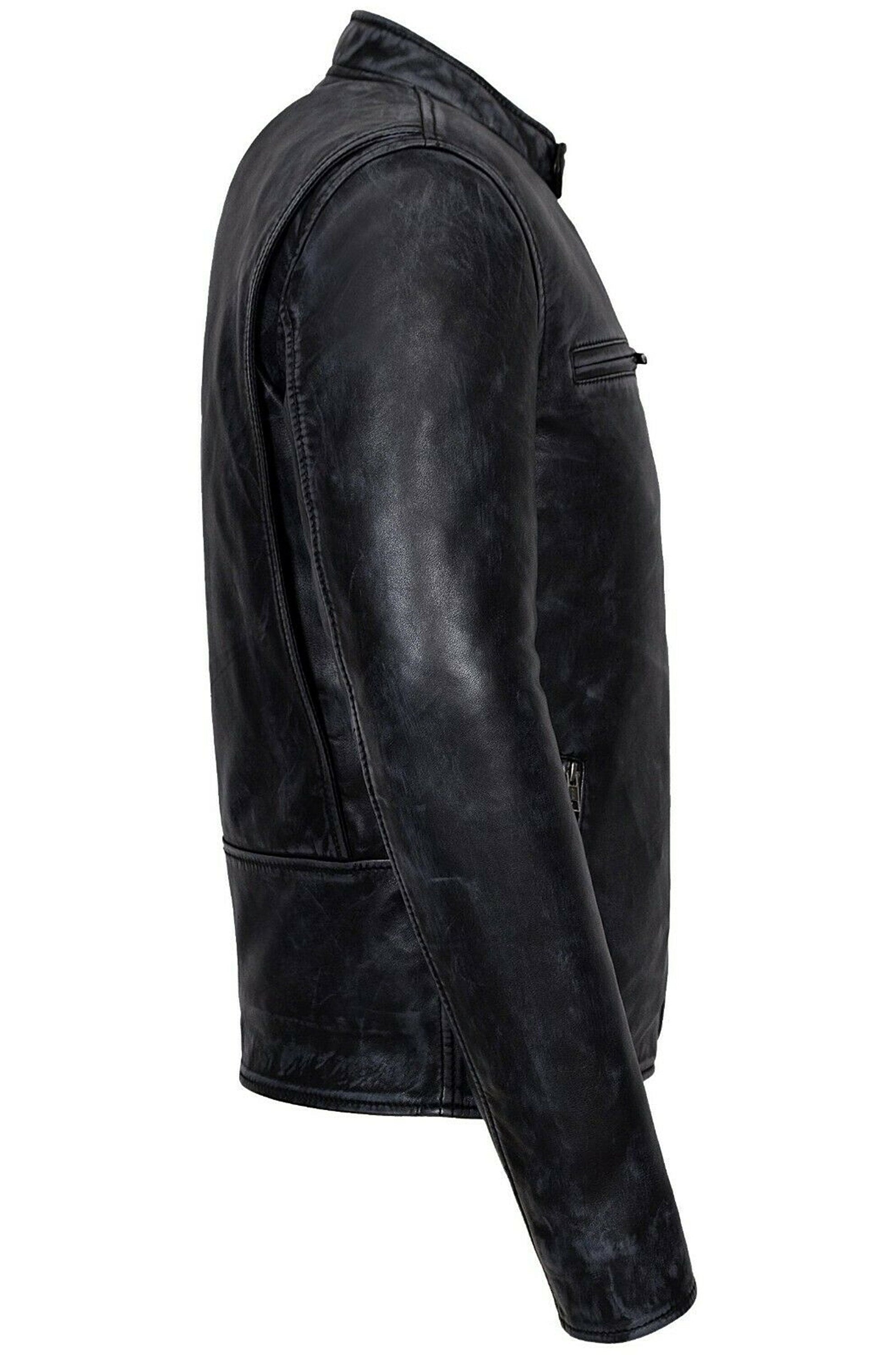 Mens Black Sheepskin Genuine Leather Jacket