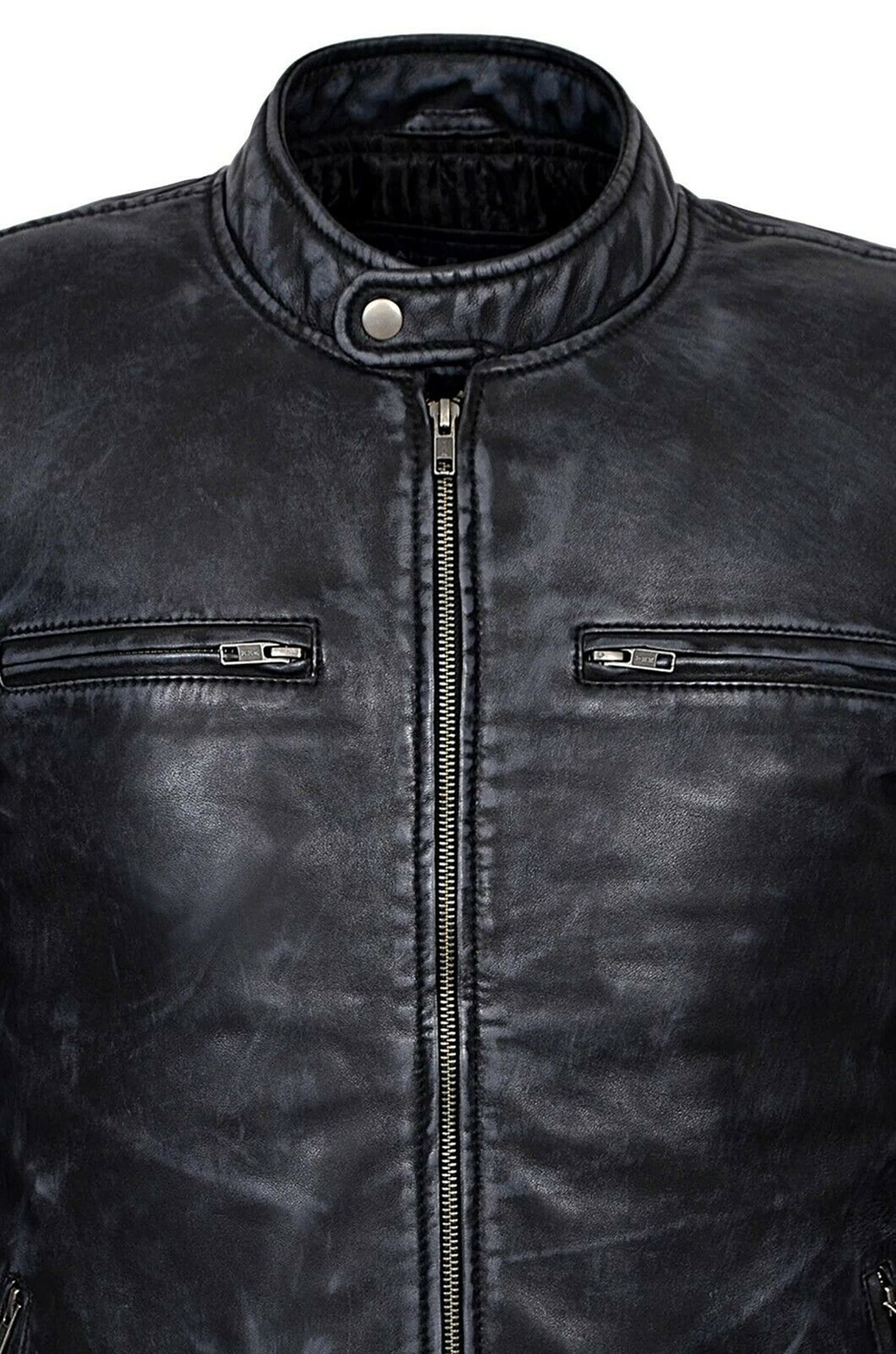 Mens Black Sheepskin Genuine Leather Jacket