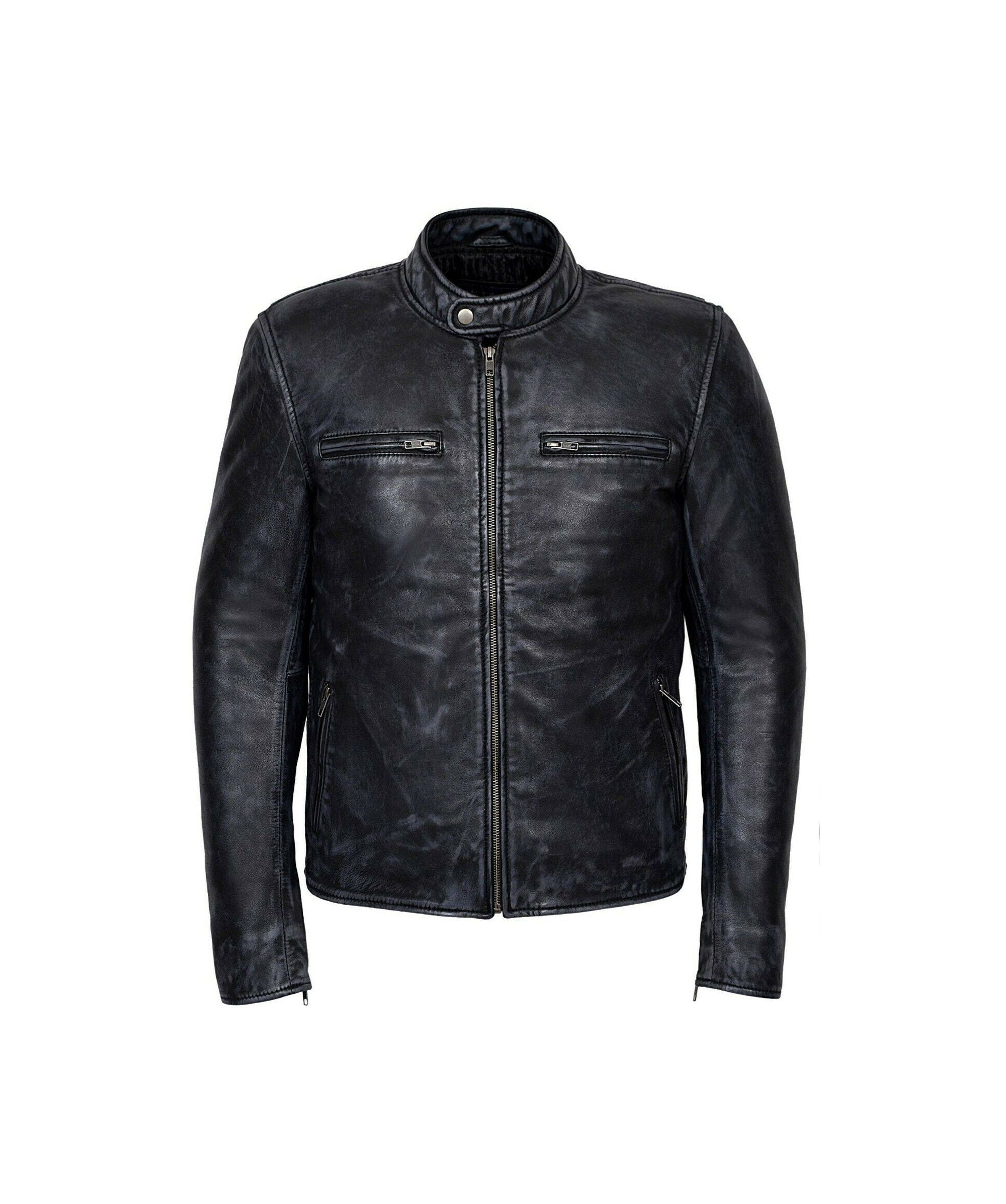 Mens Black Sheepskin Genuine Leather Jacket