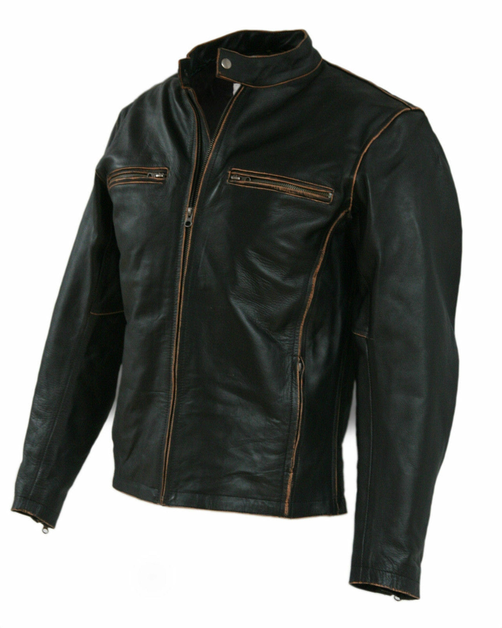 Mens Biker Rub Off Distressed Leather Jacket