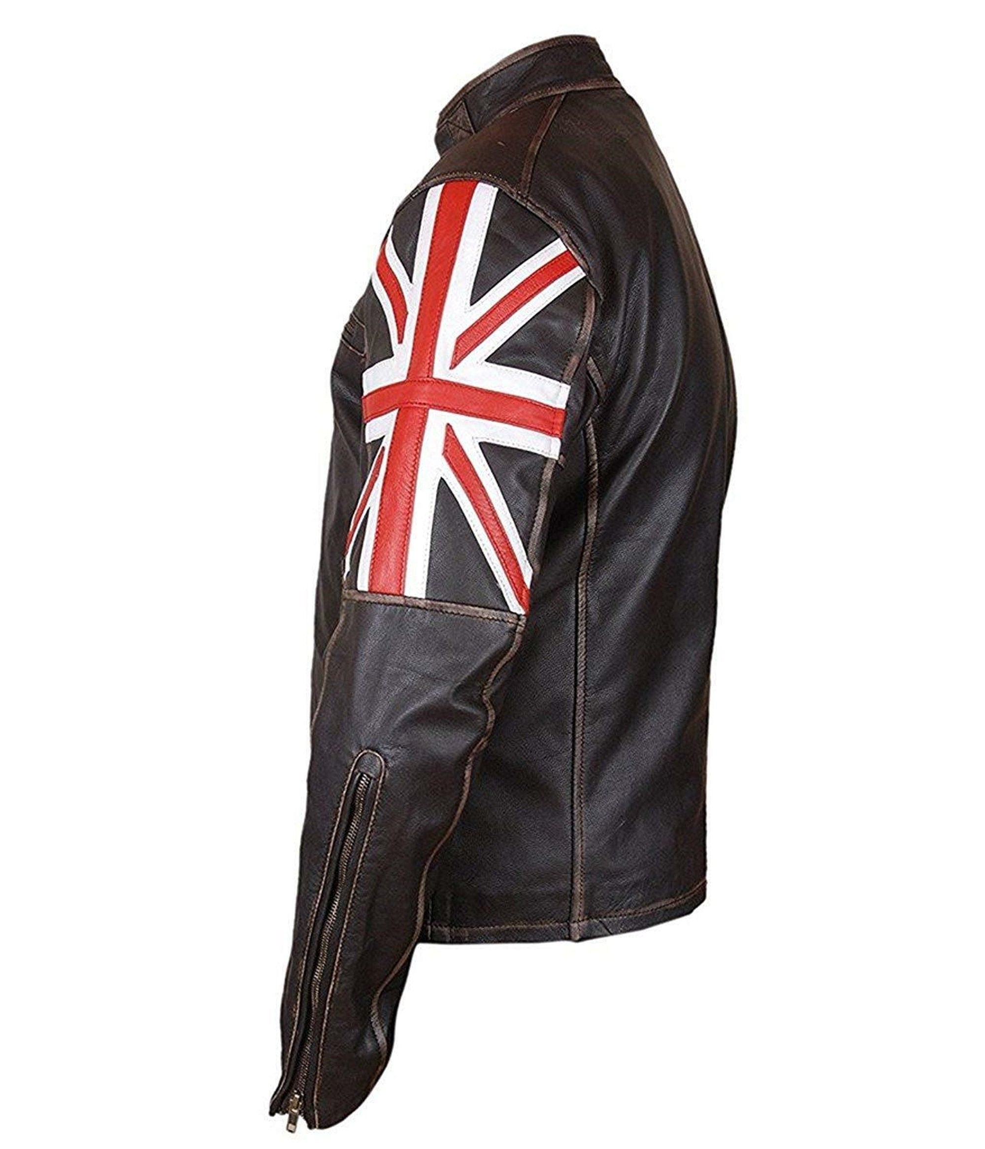 Mens Brown Union Jack Sheepskin Leather Jacket