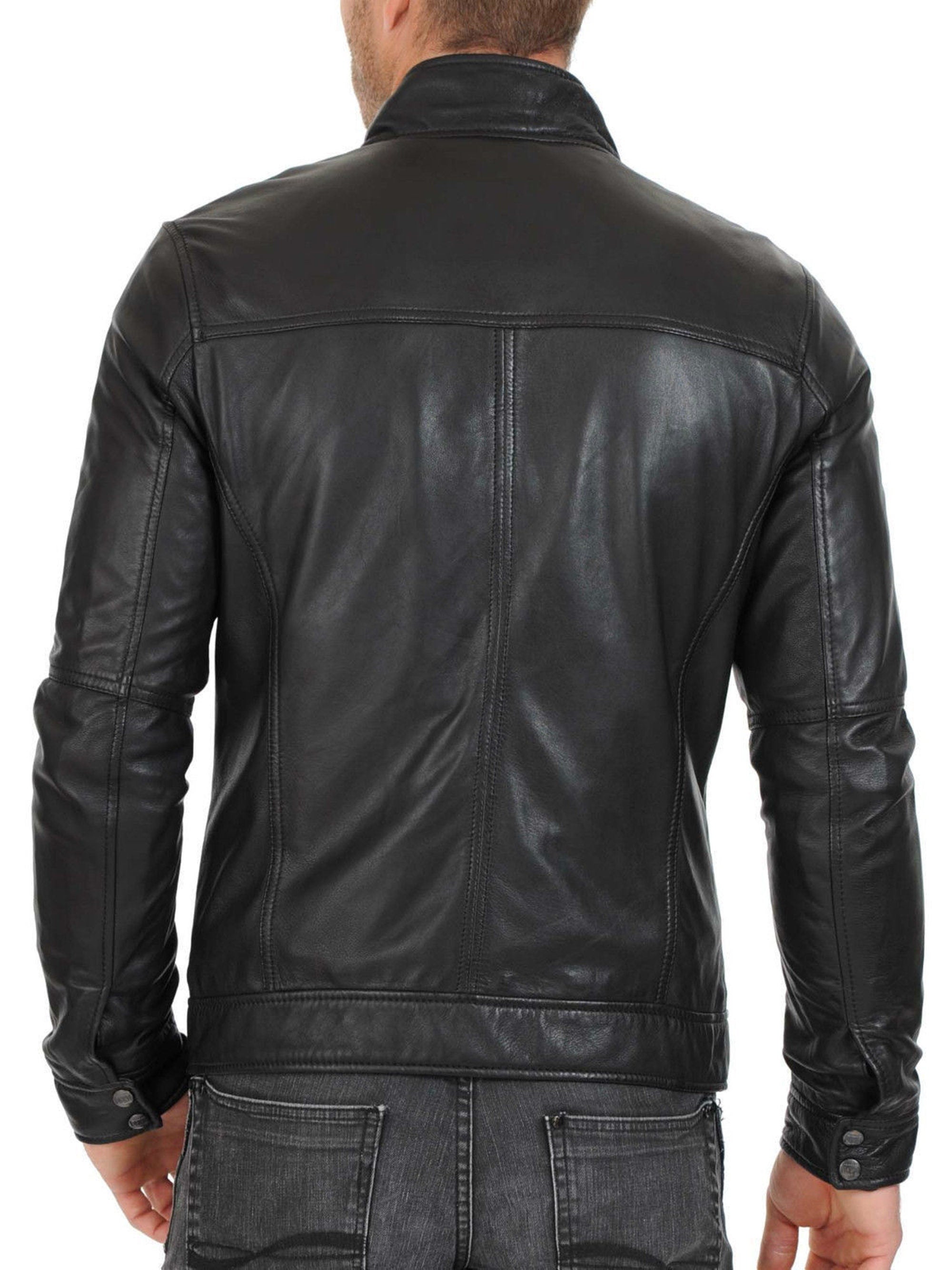 Mens Genuine Black Sheepskin Leather Jacket