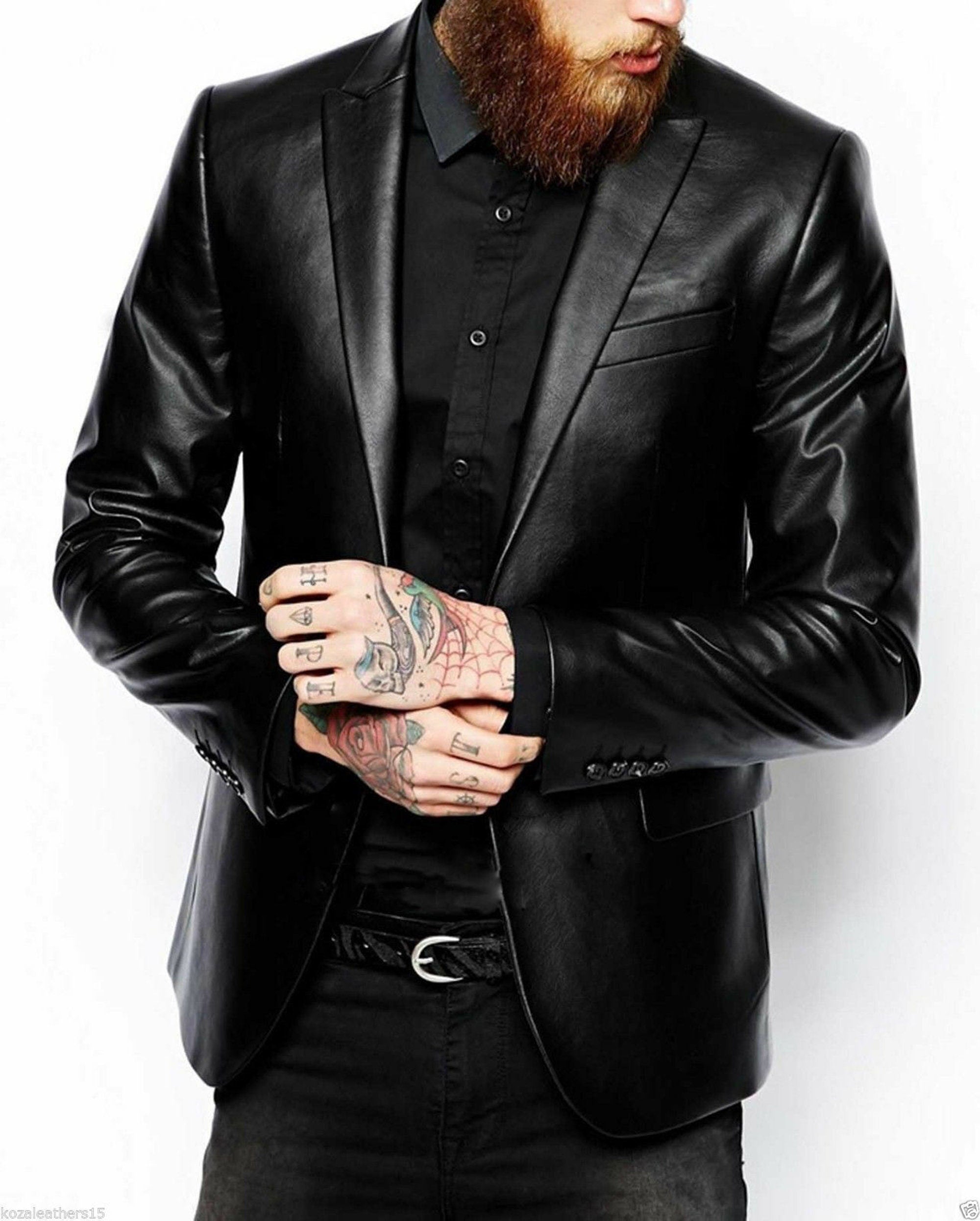 Men's Black Blazer Genuine Leather Coat