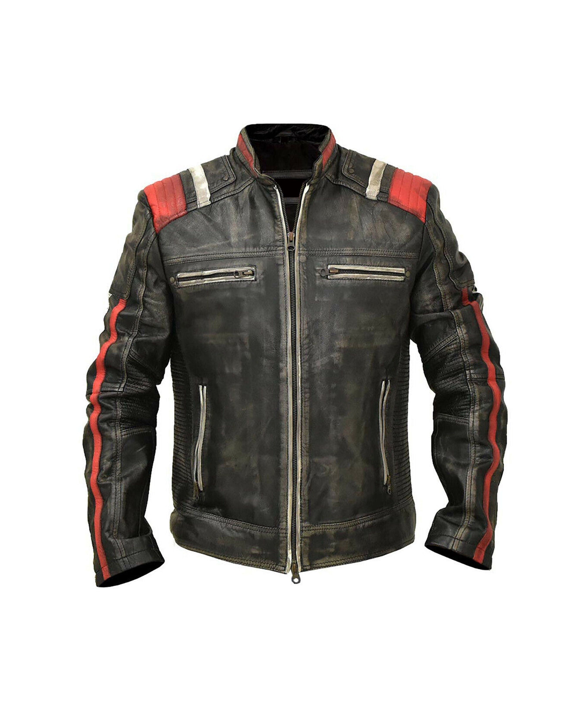 Mens  Black Retro Cafe Racer Leather Jacket