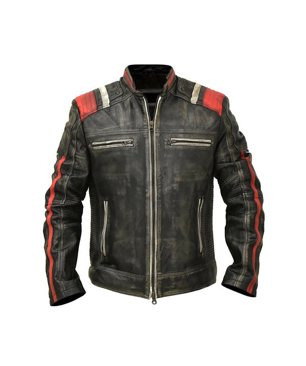 Mens  Black Retro Cafe Racer Leather Jacket