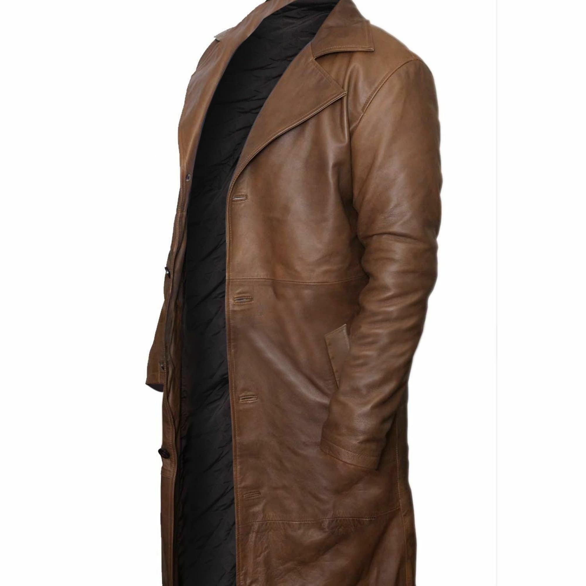 Handmade Leather Trench Coat Brown Coat For Men