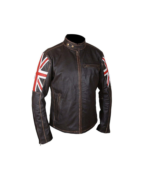 Mens Brown Union Jack Sheepskin Leather Jacket