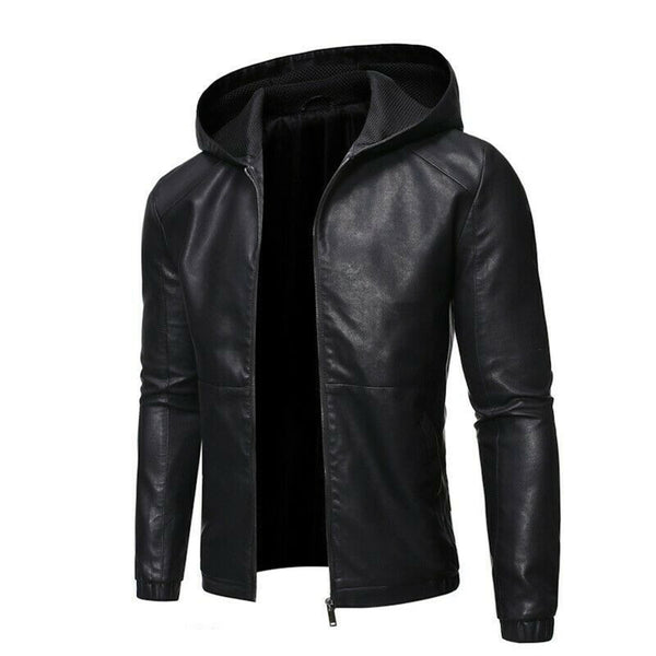 Mens Genuine Black  Sheepskin Leather Hoodie