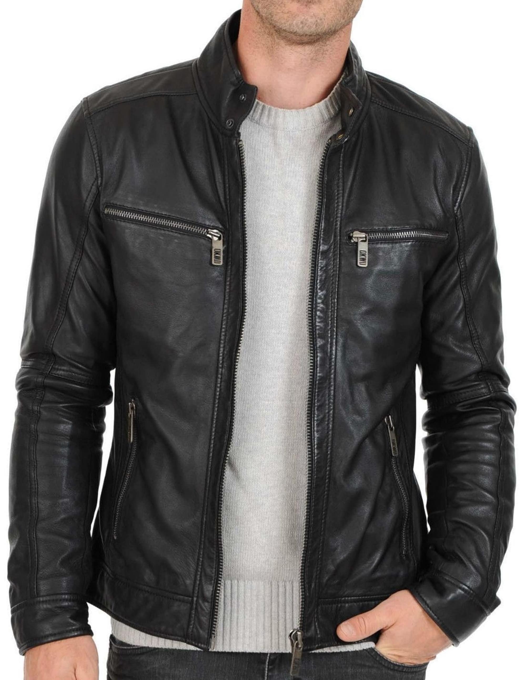 Mens Genuine Black Sheepskin Leather Jacket