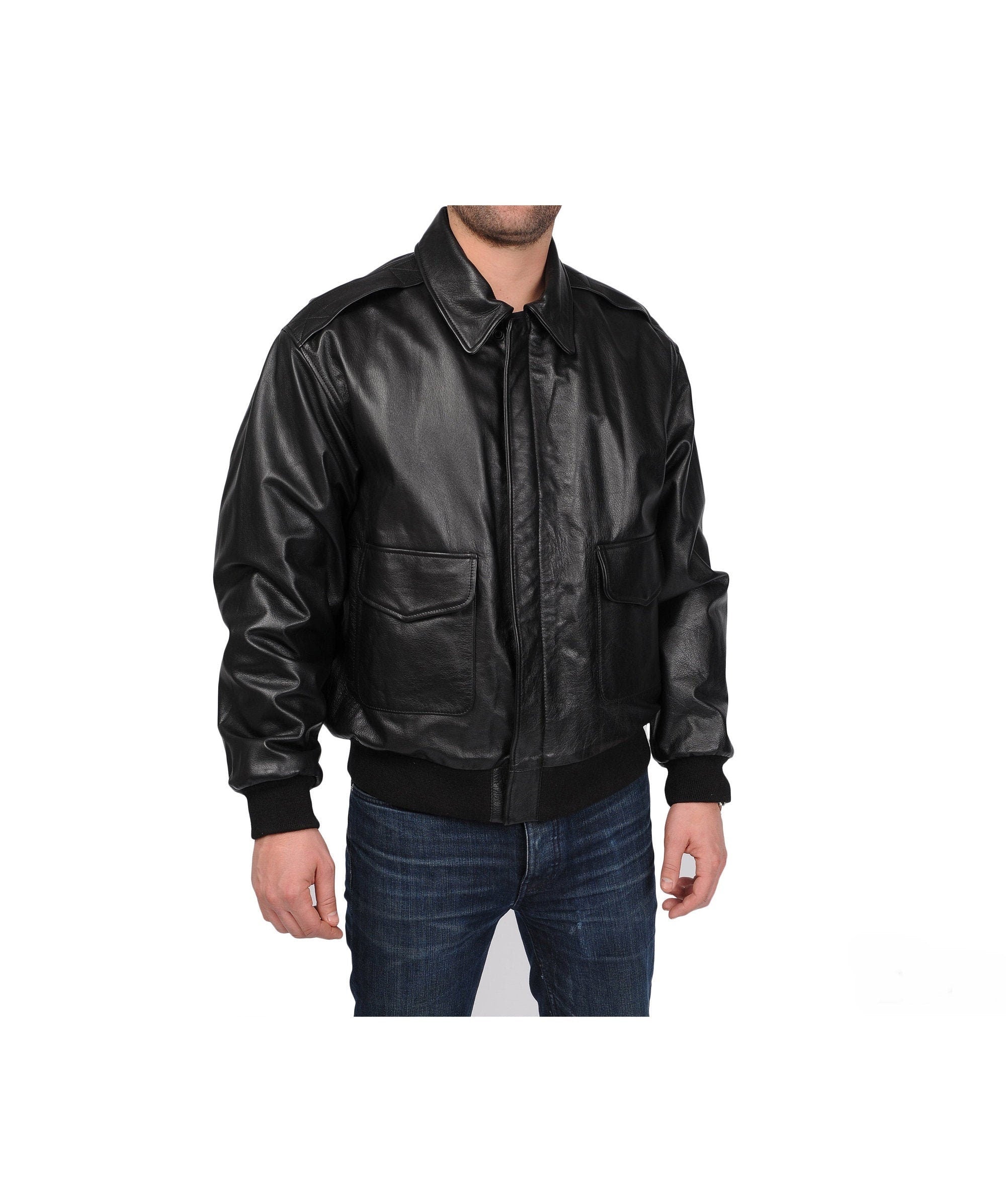 Men Black Bomber Sheep Skin Leather Jacket