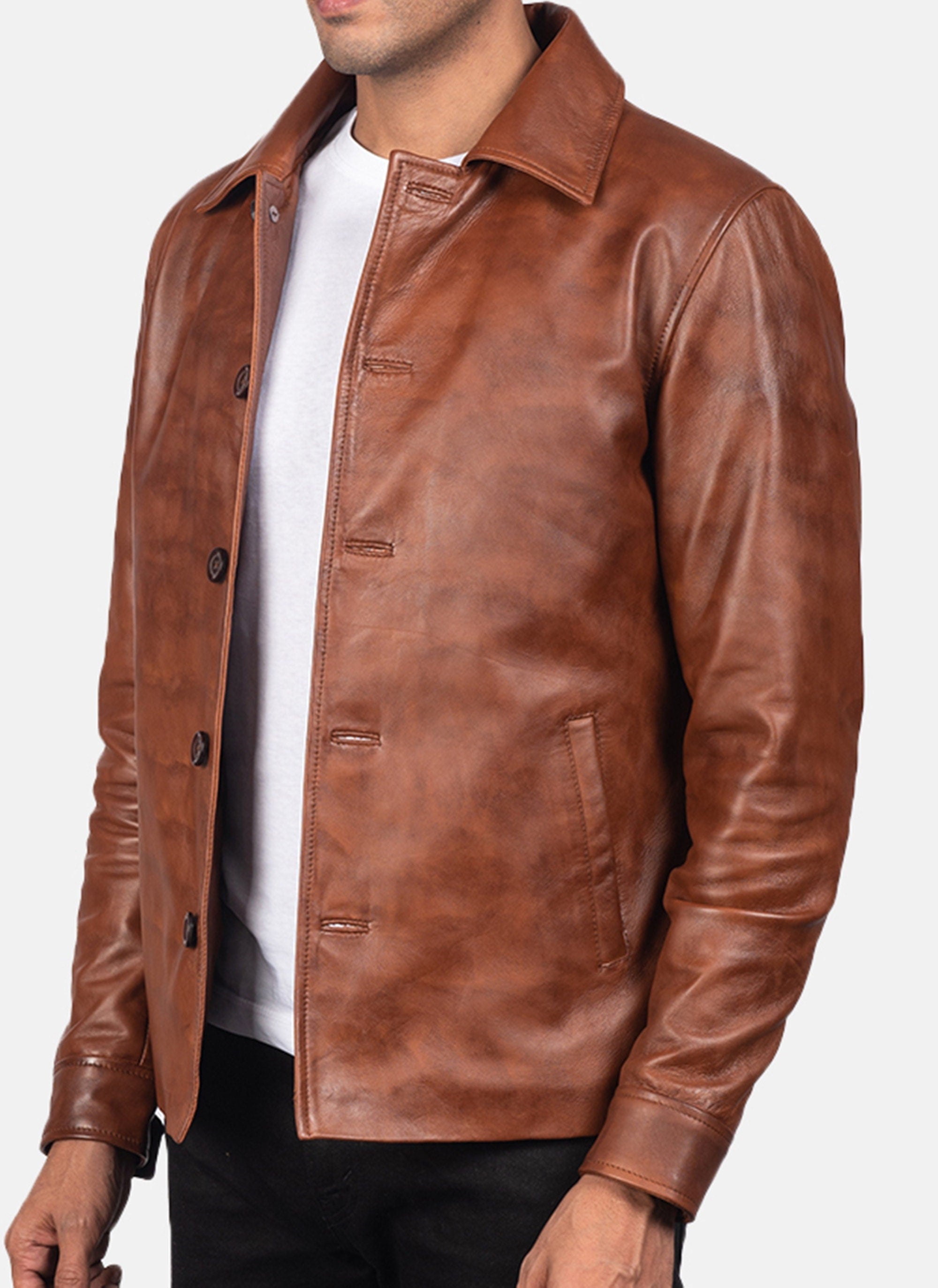 Mens Brown Wax Leather Jacket