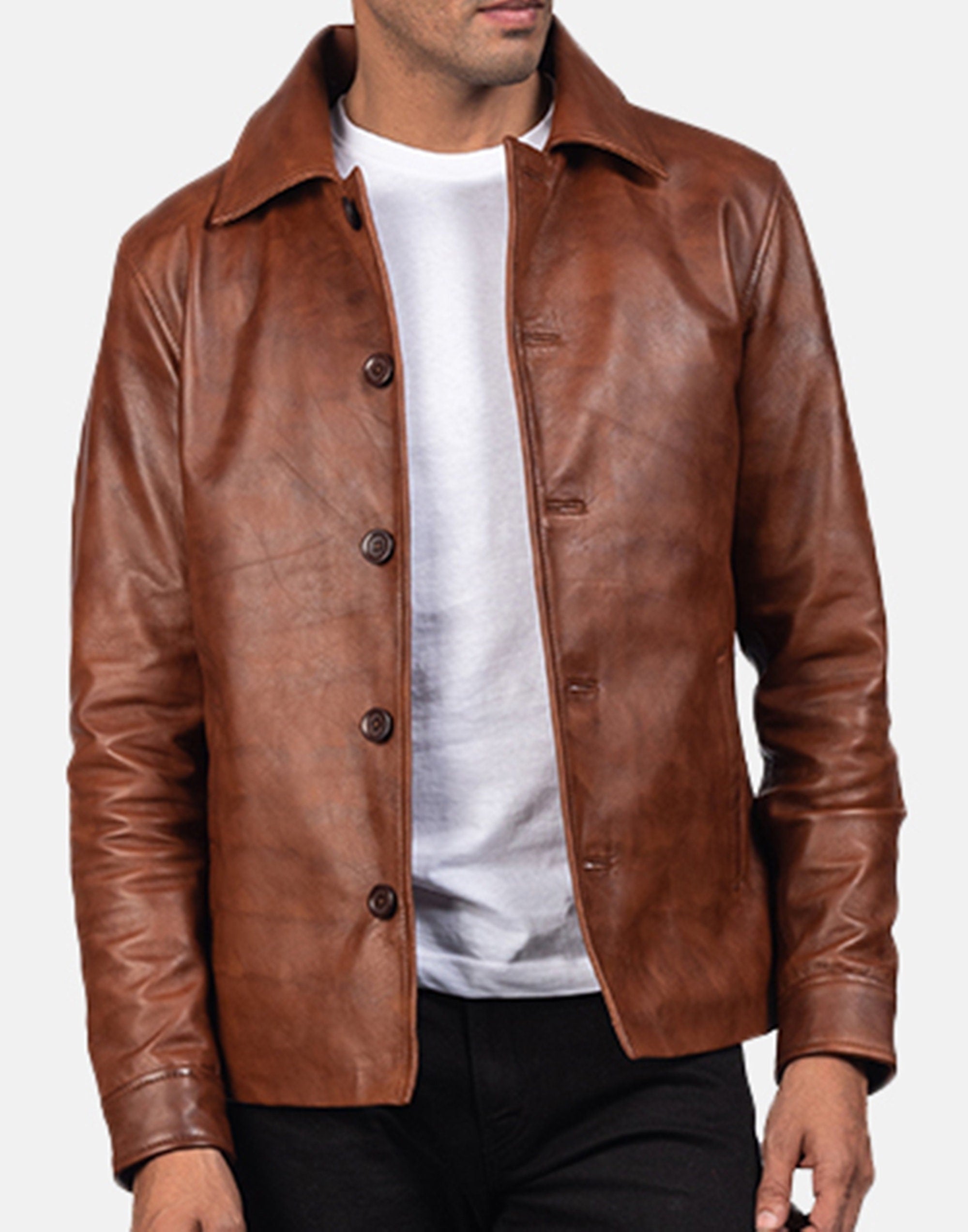 Mens Brown Wax Leather Jacket