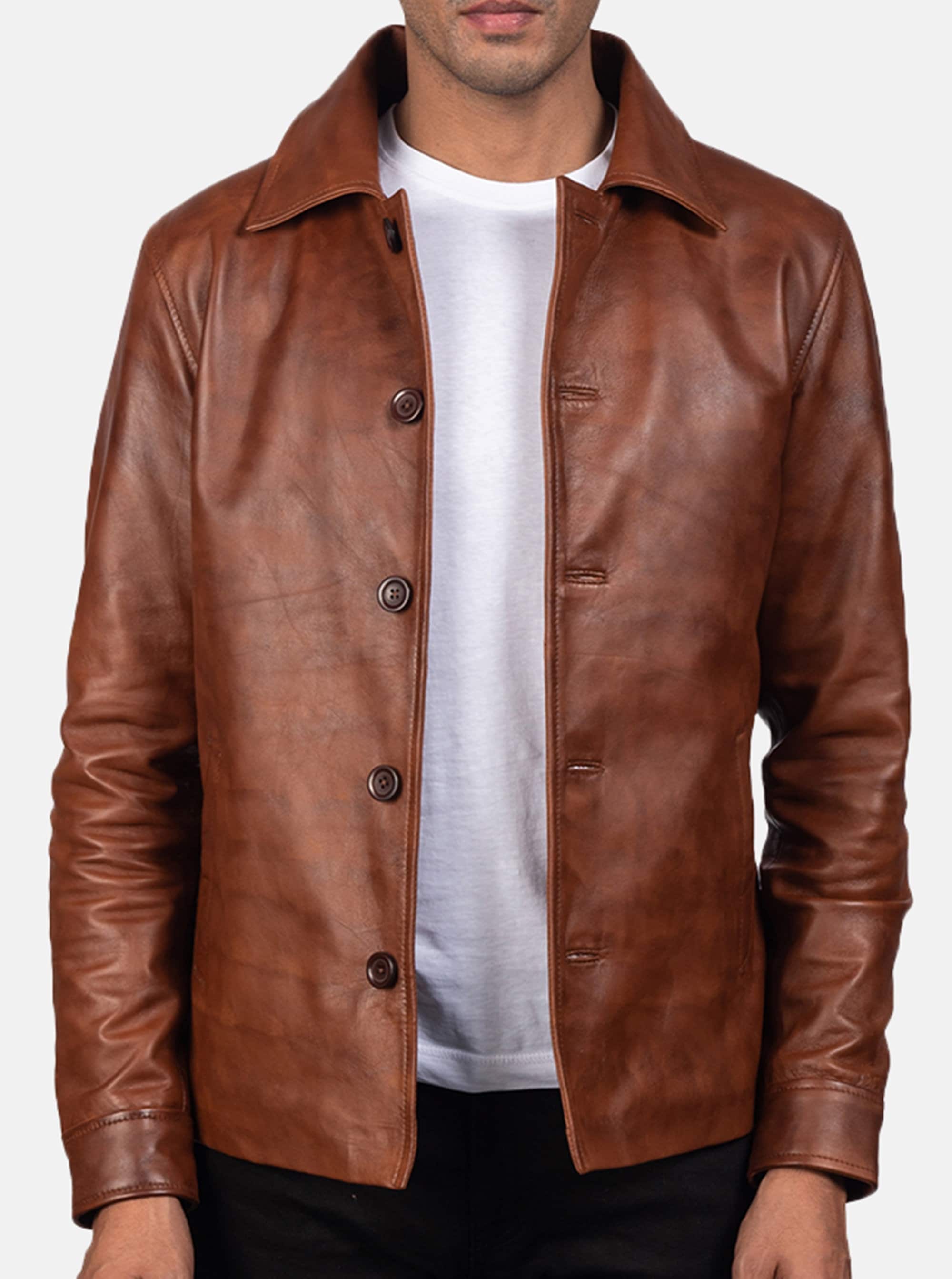Mens Brown Wax Leather Jacket