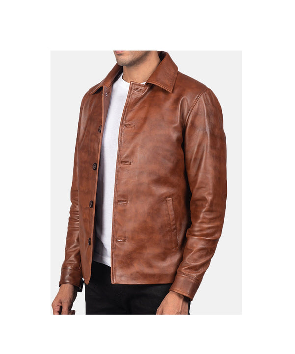 Mens Brown Wax Leather Jacket