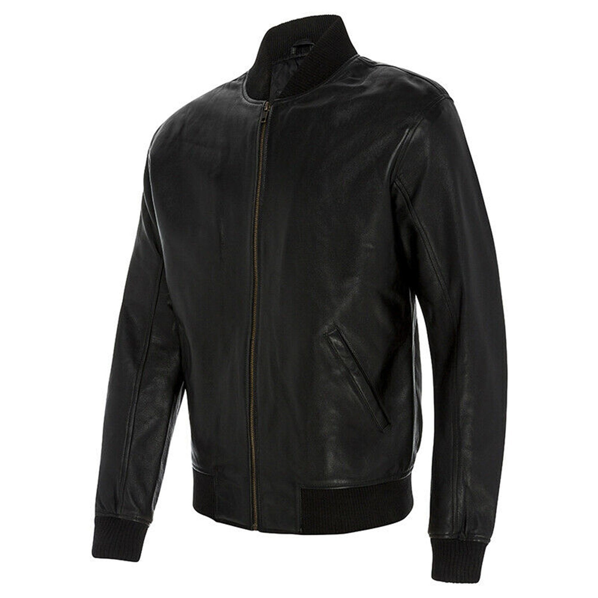 Mens Black Basic Biker Sheepskin Leather Jacket