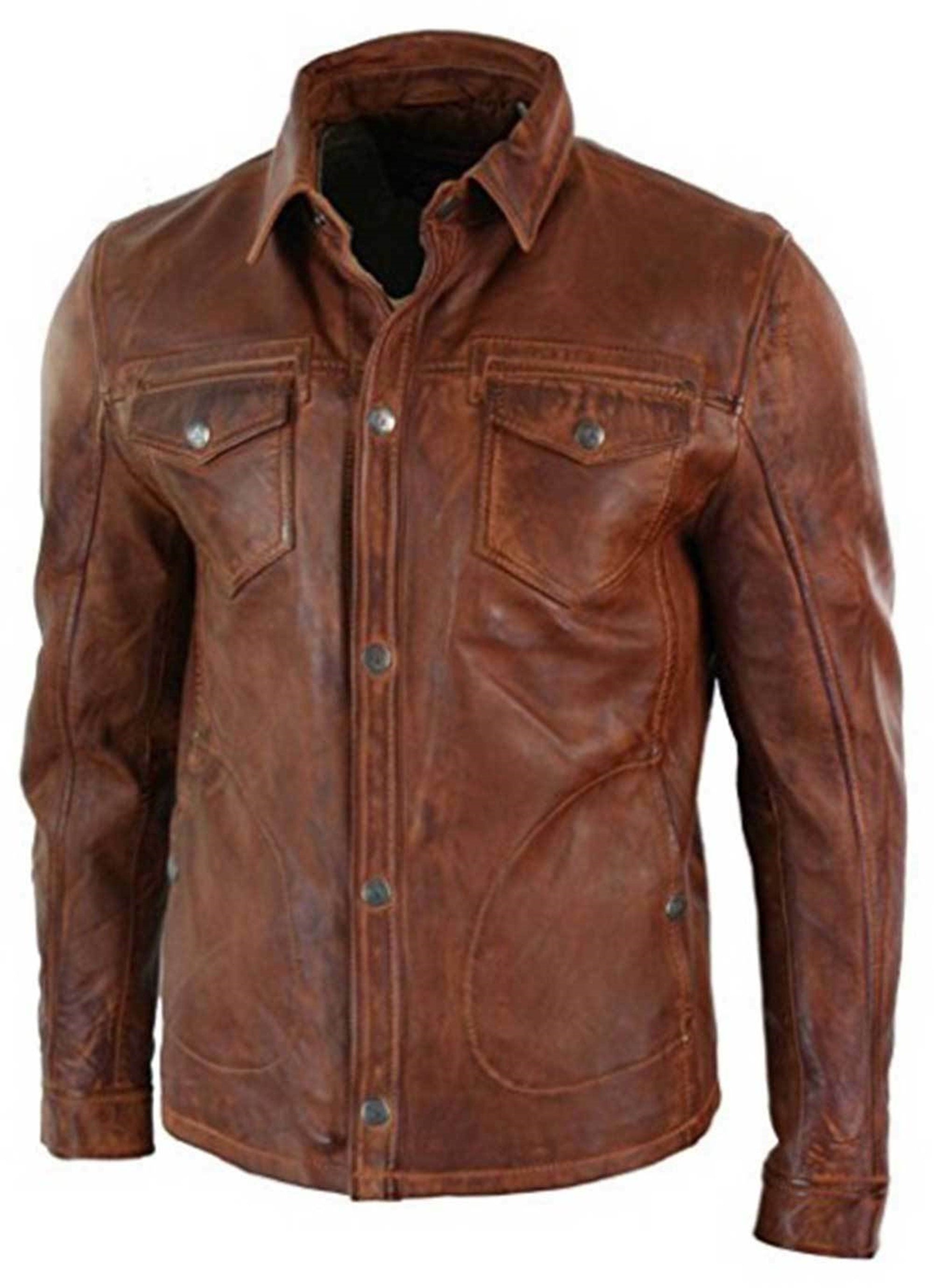 Mens Real Wax Brown Leather Shirt