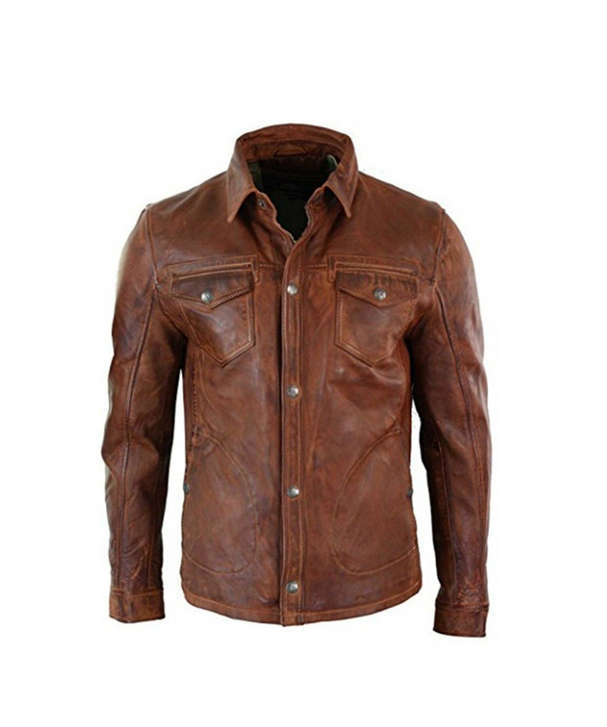 Mens Real Wax Brown Leather Shirt