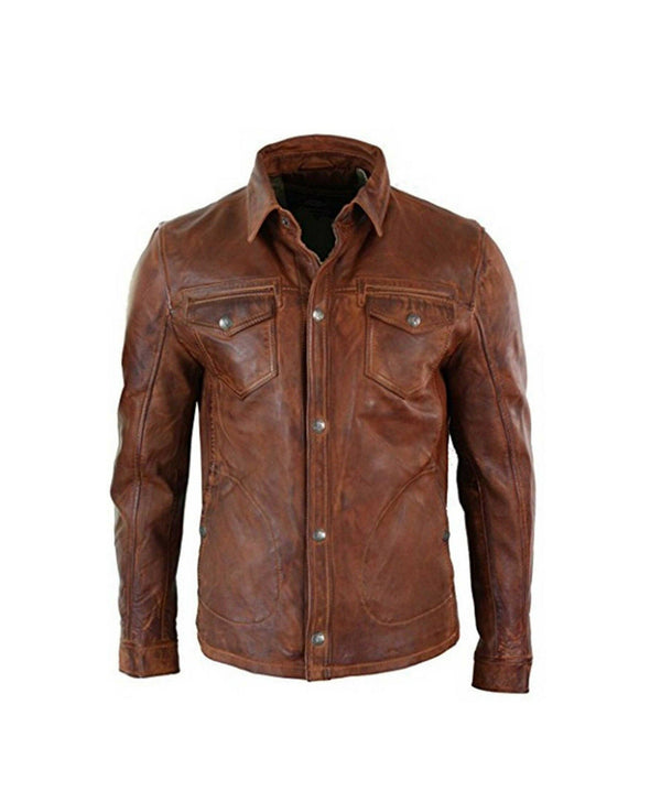 Mens Real Wax Brown Leather Shirt