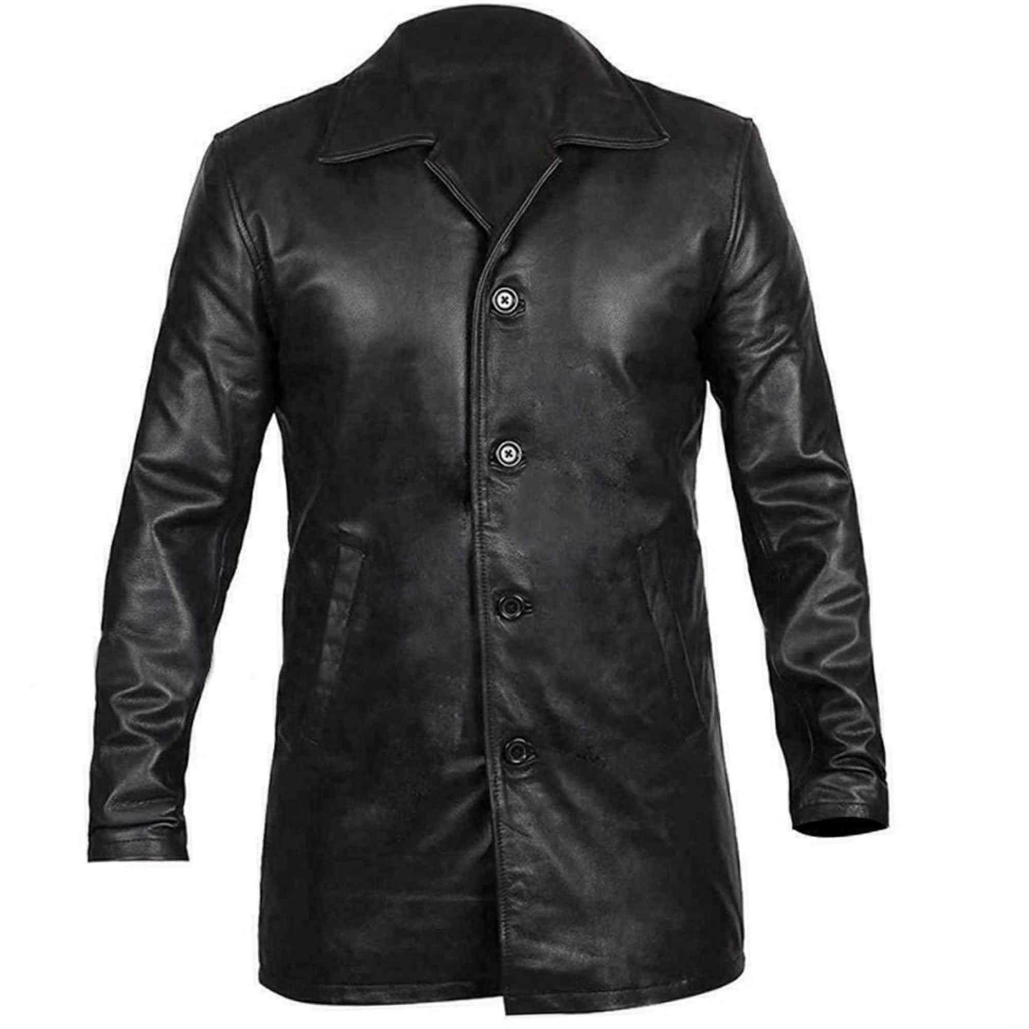 Leather Trench Coat Black Leather Coat Knee Length Coat Handmade Black Knee Length Coat