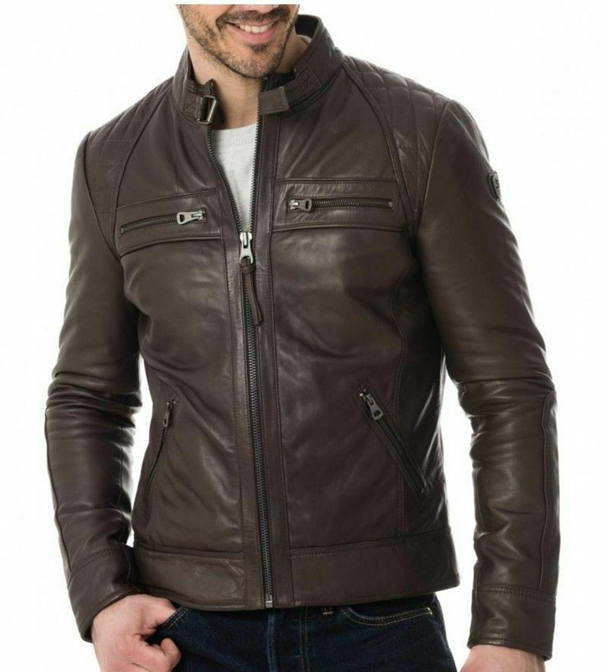 Men Real Vintage Cafe Racer Leather Jacket