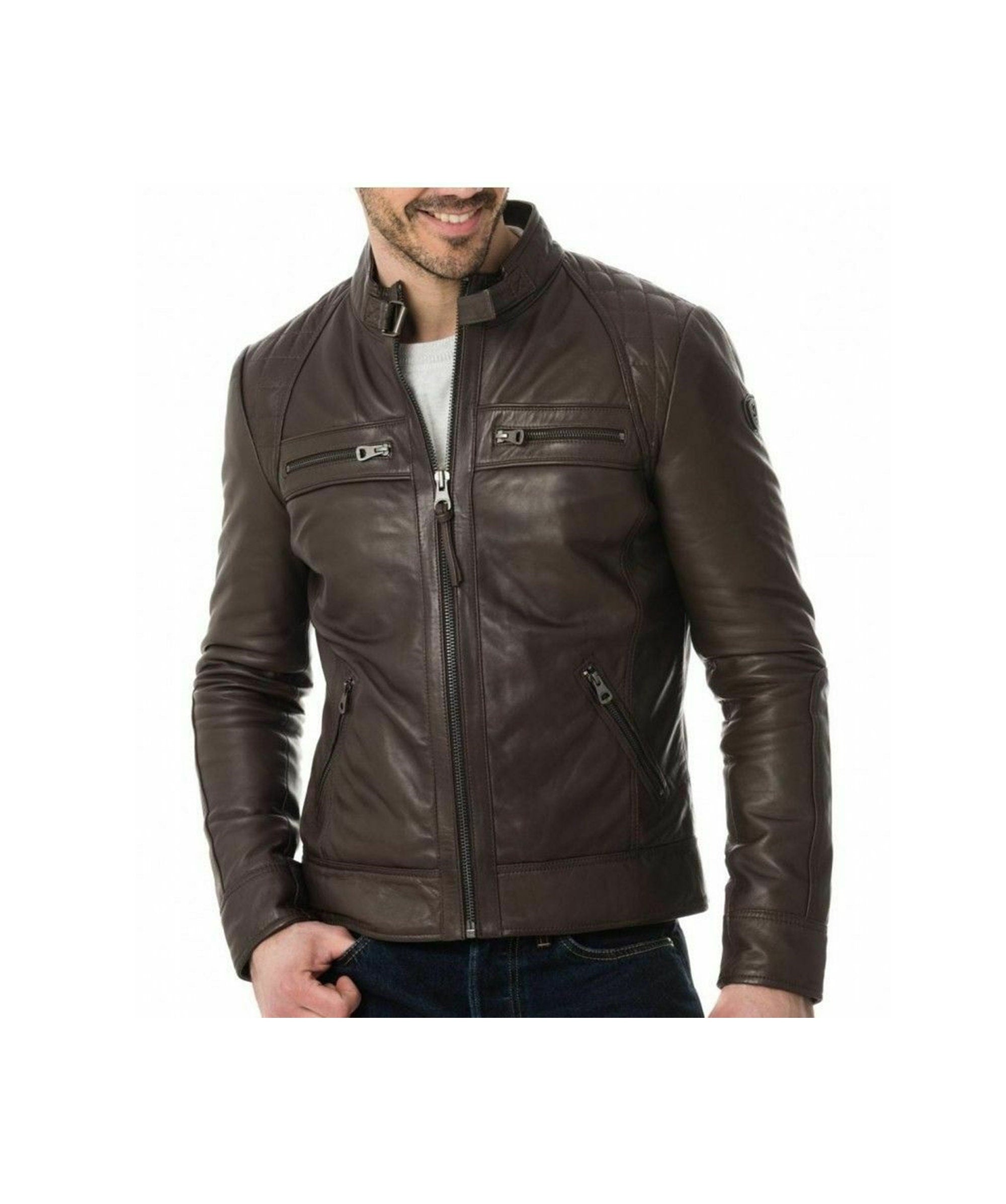 Men Real Vintage Cafe Racer Leather Jacket