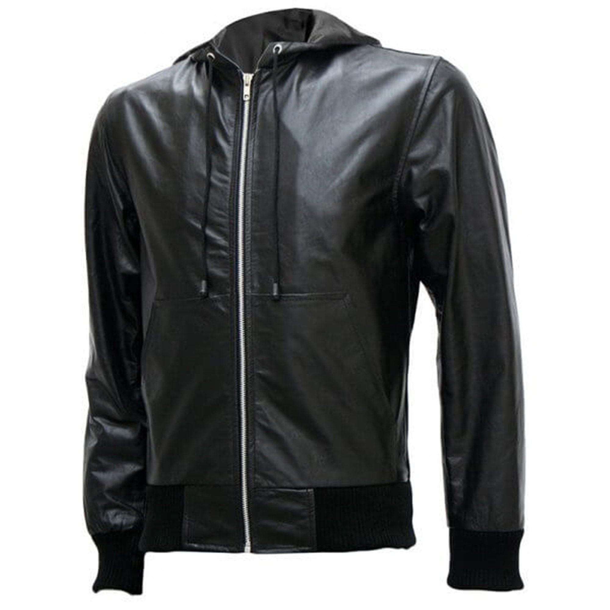Men's Genuine Black Hoodie  Leather Jacket