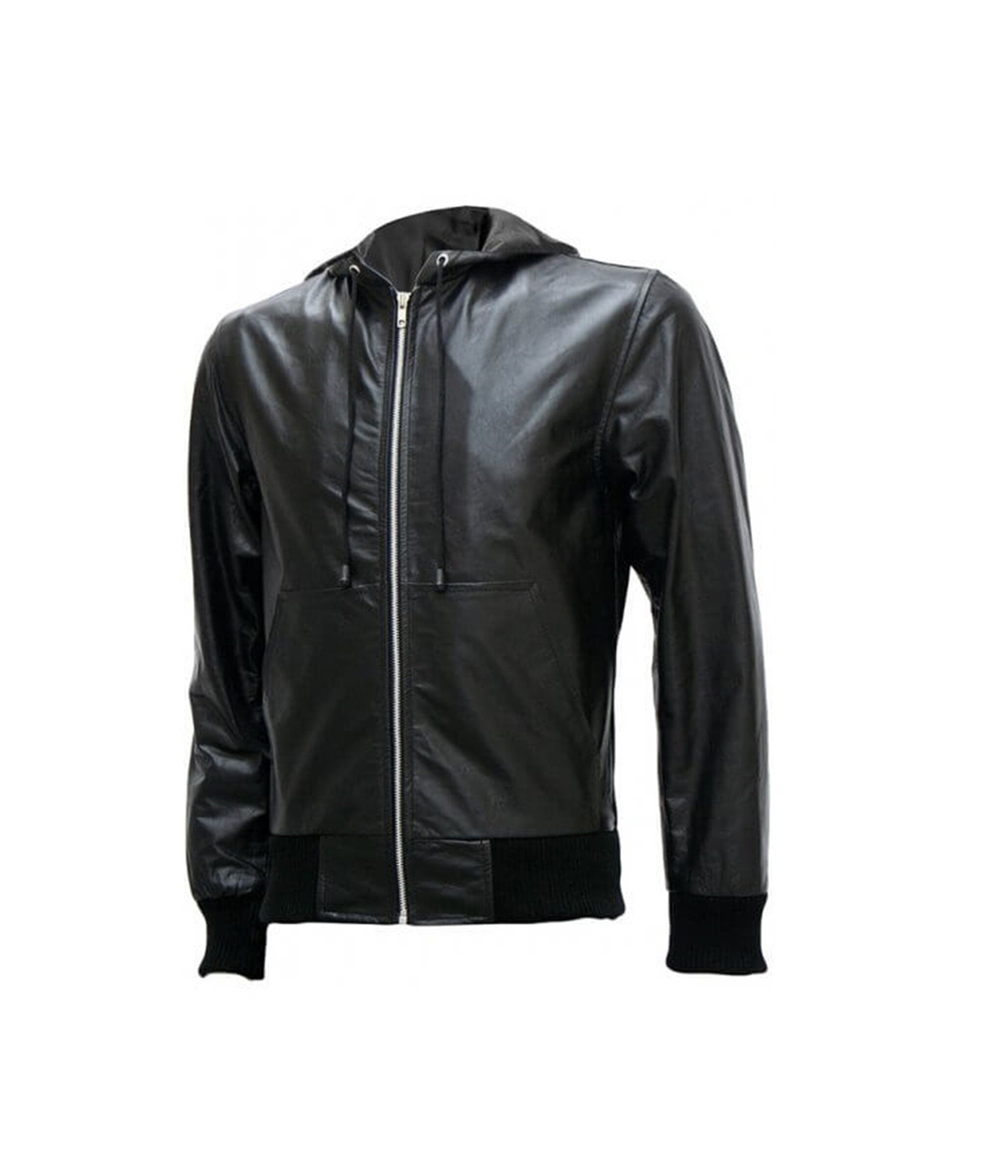 Men's Genuine Black Hoodie  Leather Jacket