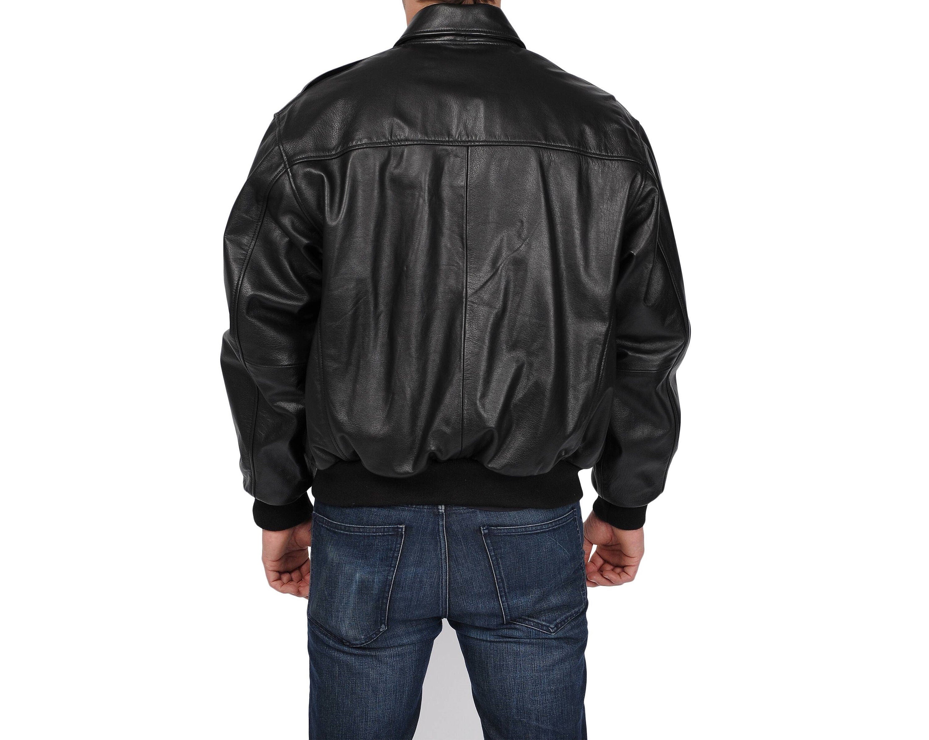 Men Black Bomber Sheep Skin Leather Jacket