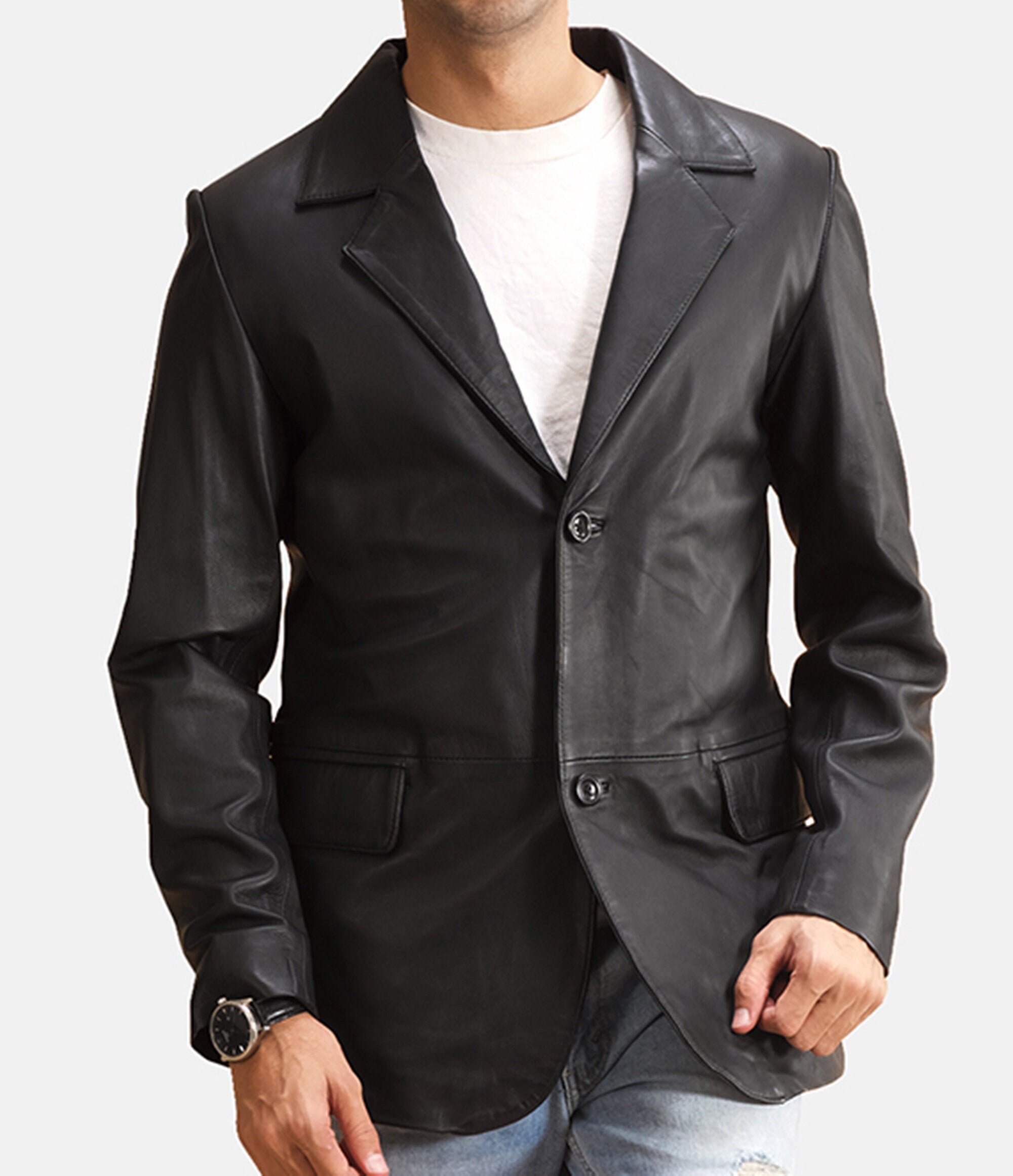 Men's Genuine Sheepskin Leather Blazer Coat