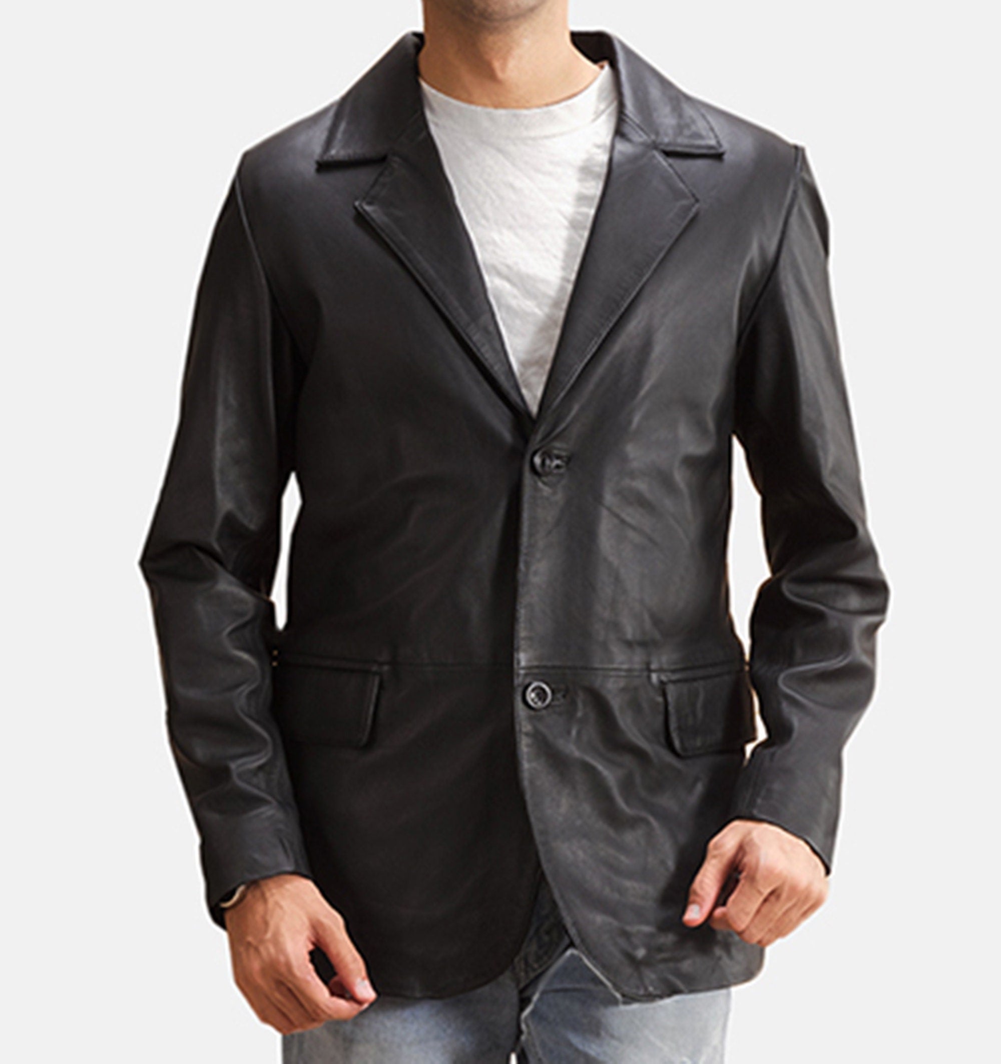 Men's Genuine Sheepskin Leather Blazer Coat