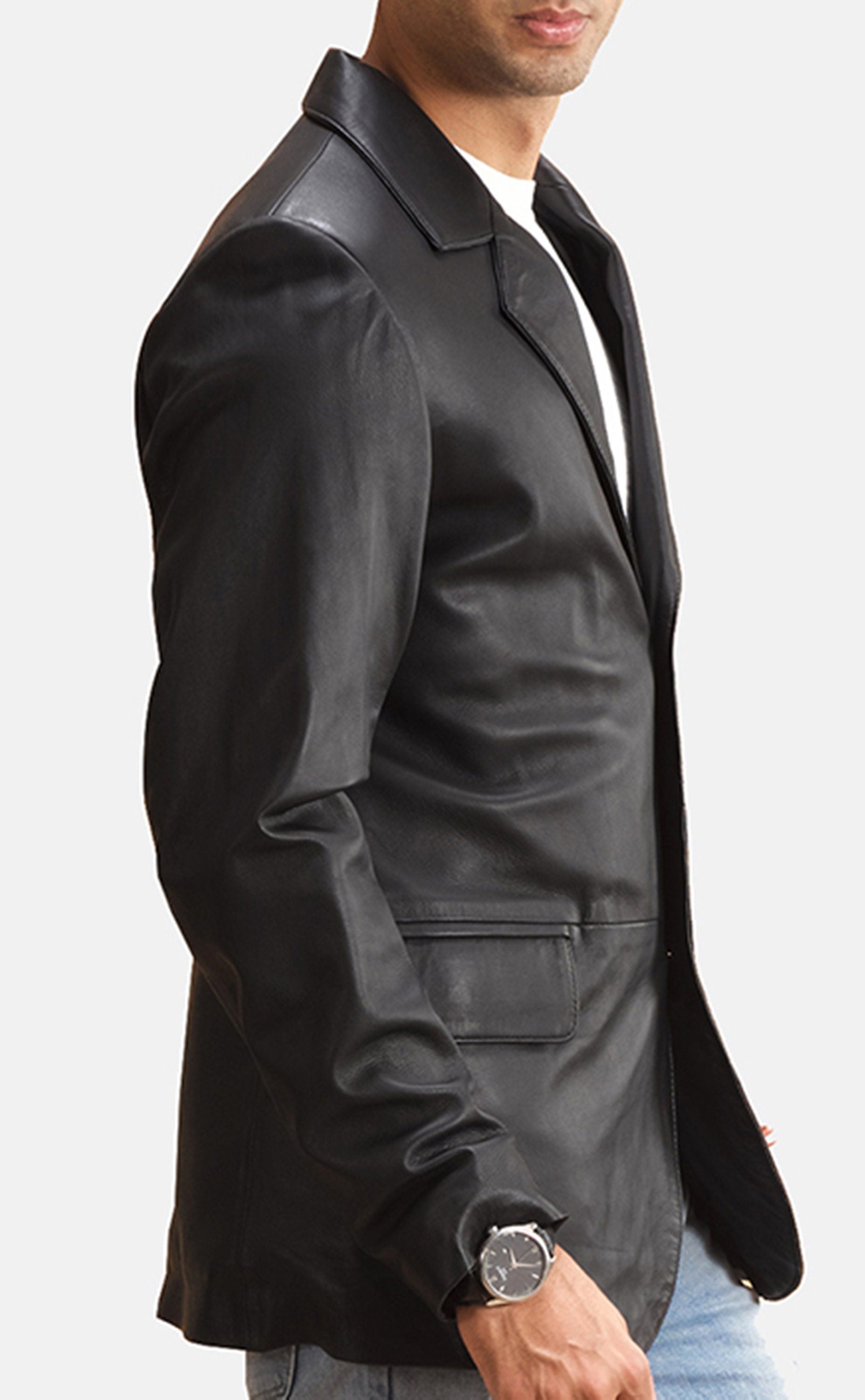 Men's Genuine Sheepskin Leather Blazer Coat