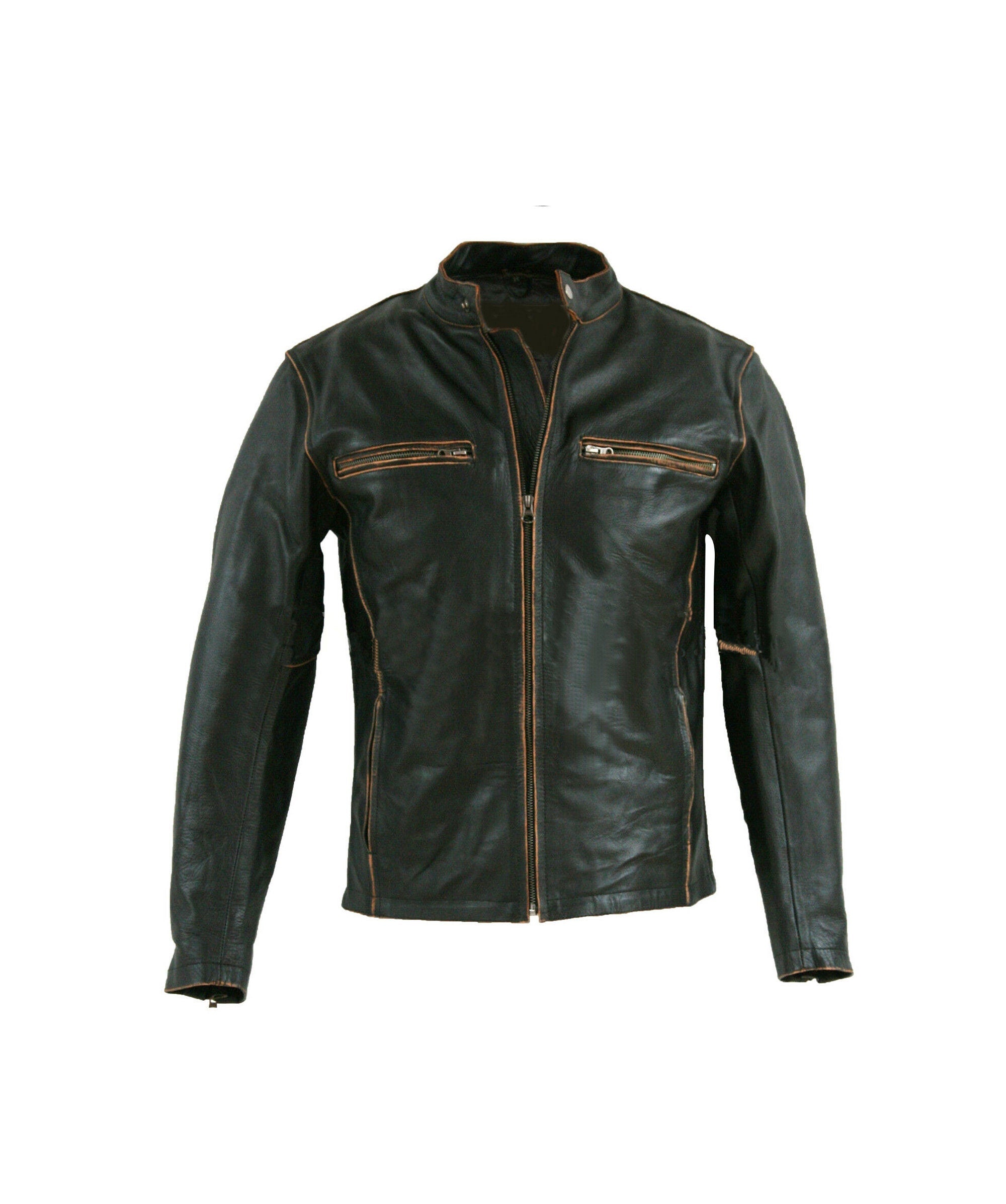 Mens Biker Rub Off Distressed Leather Jacket