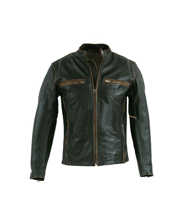 Mens Biker Rub Off Distressed Leather Jacket