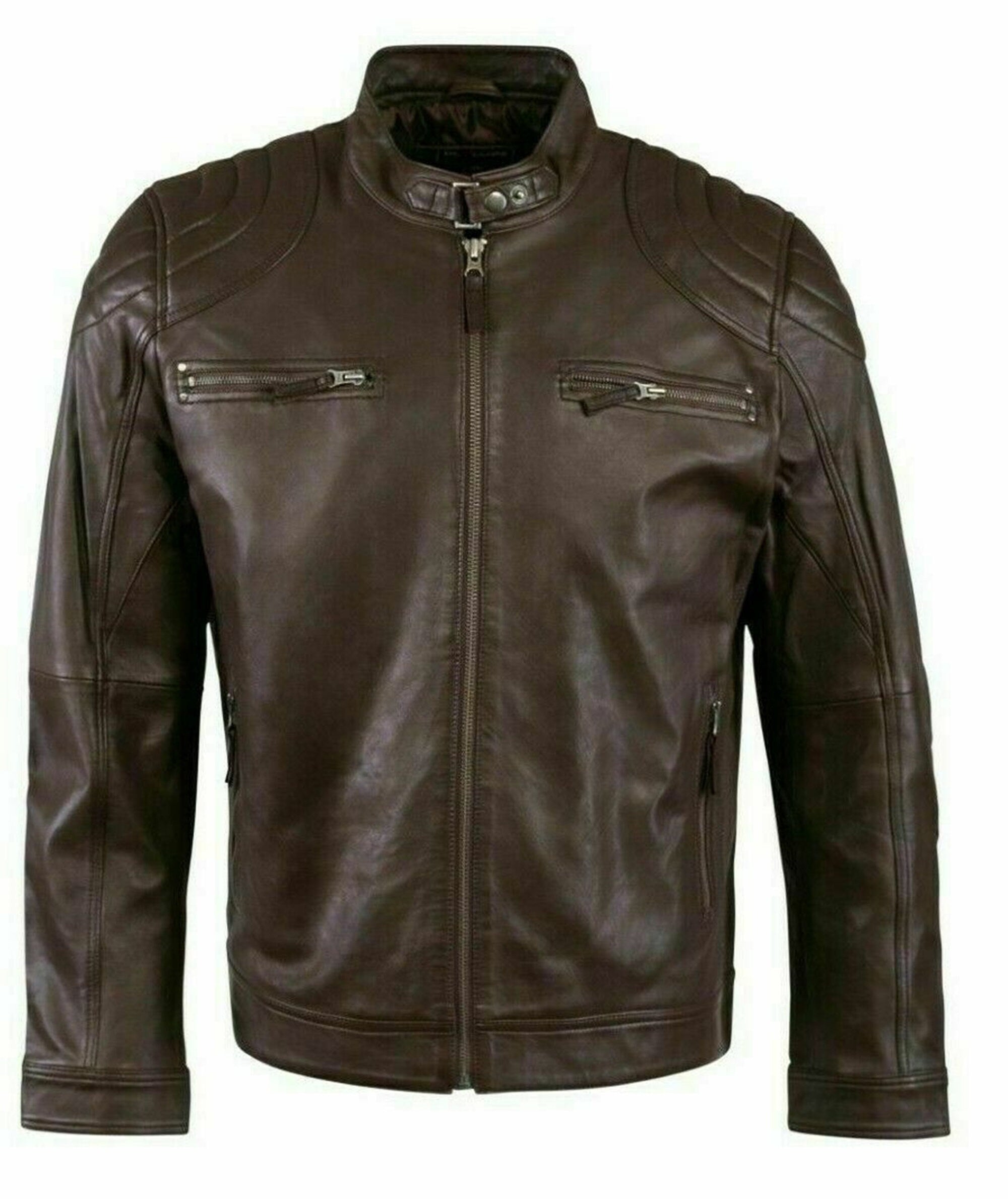 Men Genuine Brown Leather Jacket