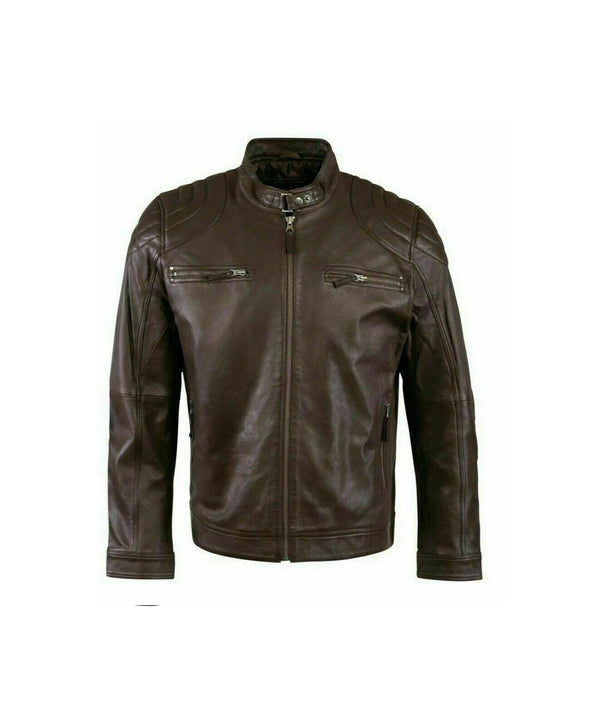 Men Genuine Brown Leather Jacket